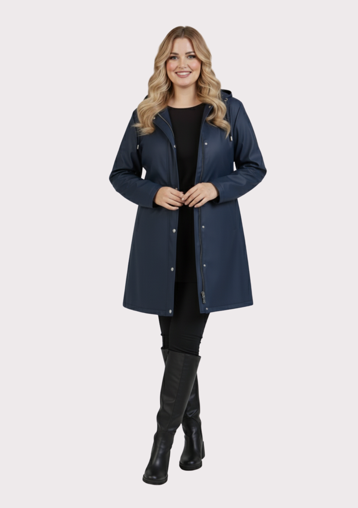 Büyük Beden Kapüşonlu Lacivert Renkli Bonding Ceket