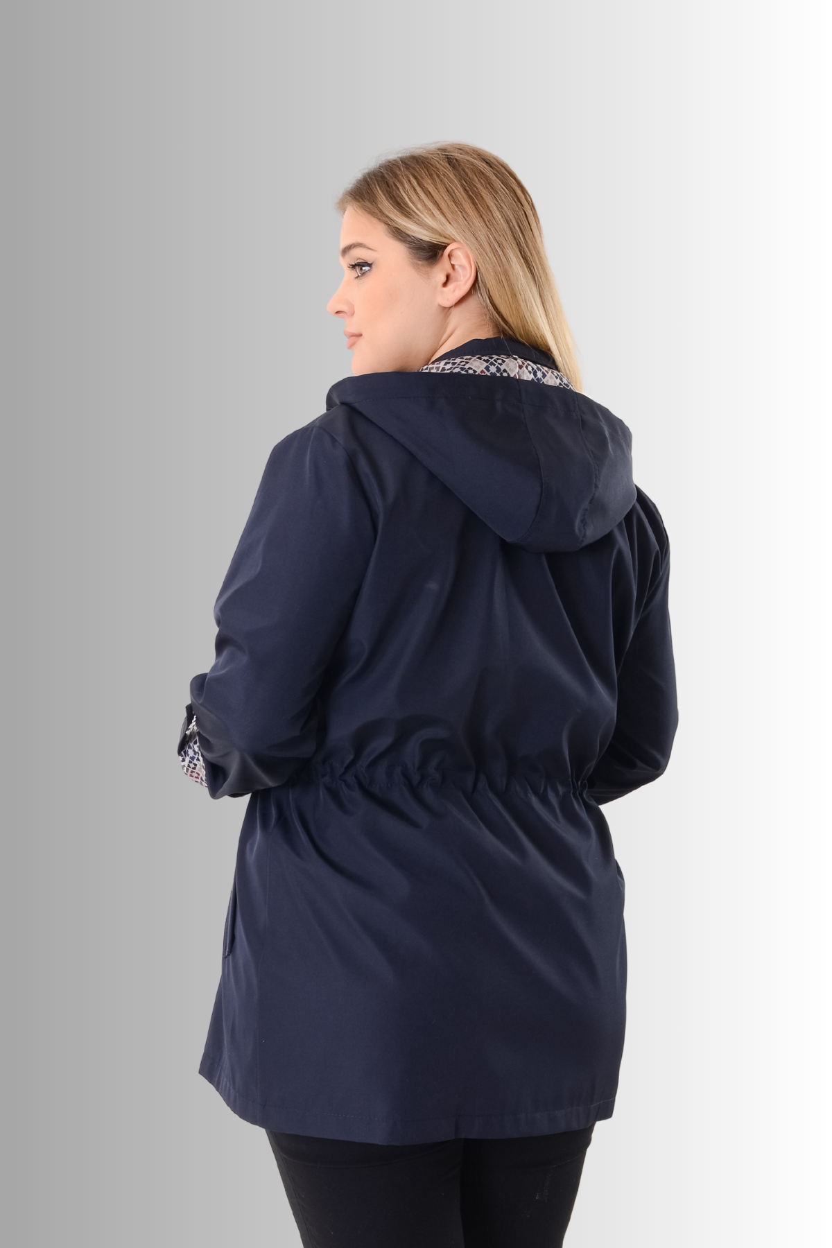 Büyük Beden Kapüşonlu Lacivert Renkli Bonding Ceket