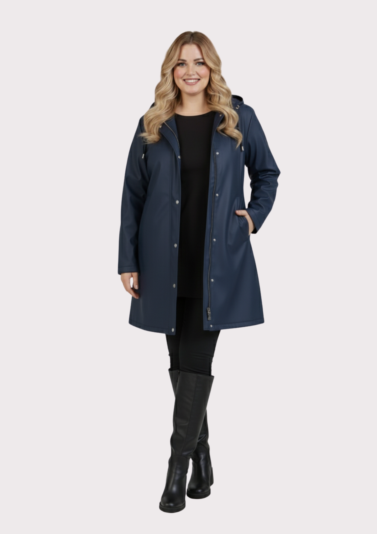 Büyük Beden Kapüşonlu Lacivert Renkli Bonding Ceket