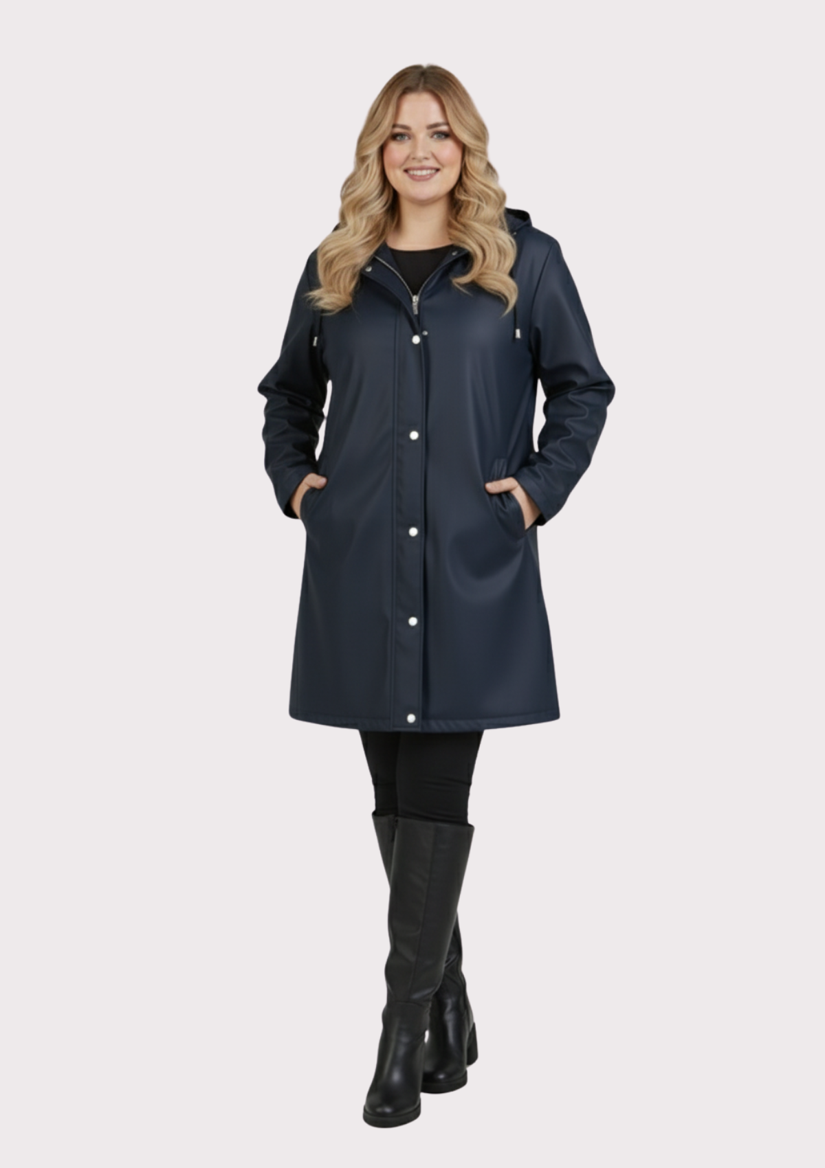 Büyük Beden Kapüşonlu Lacivert Renkli Bonding Ceket