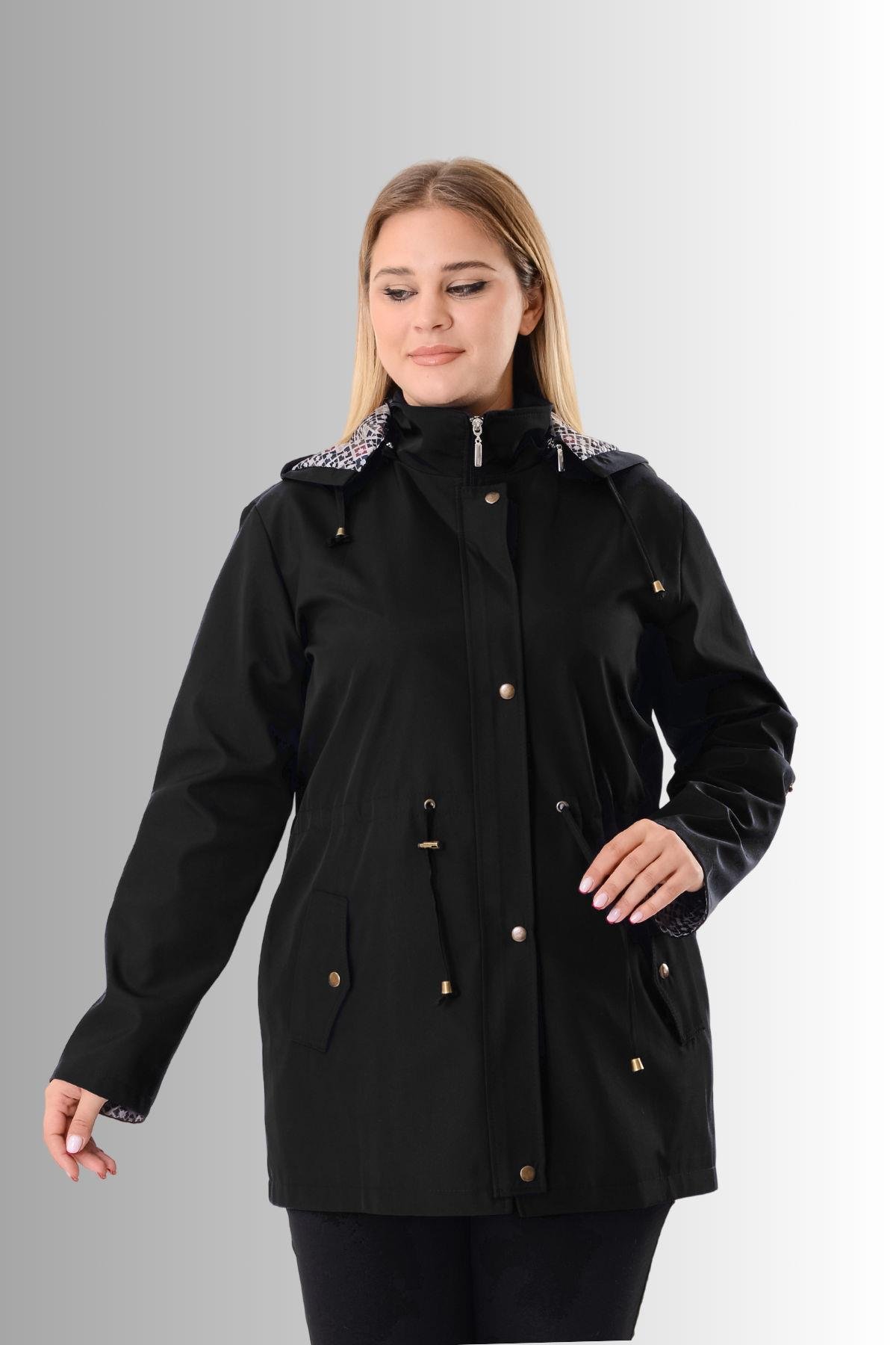 Büyük Beden Kapüşonlu Siyah Renkli Bonding Ceket