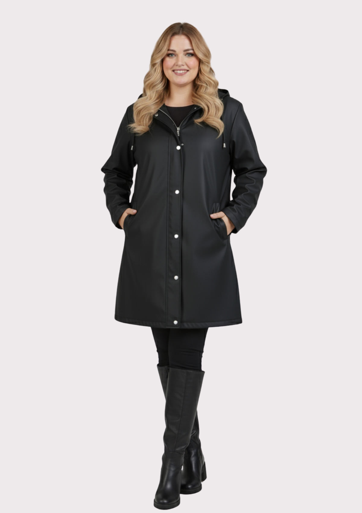 Büyük Beden Kapüşonlu Siyah Renkli Bonding Ceket