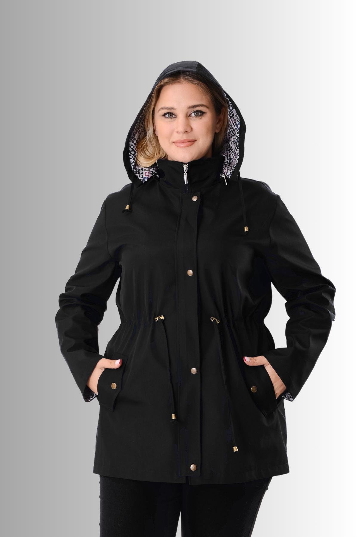 Büyük Beden Kapüşonlu Siyah Renkli Bonding Ceket