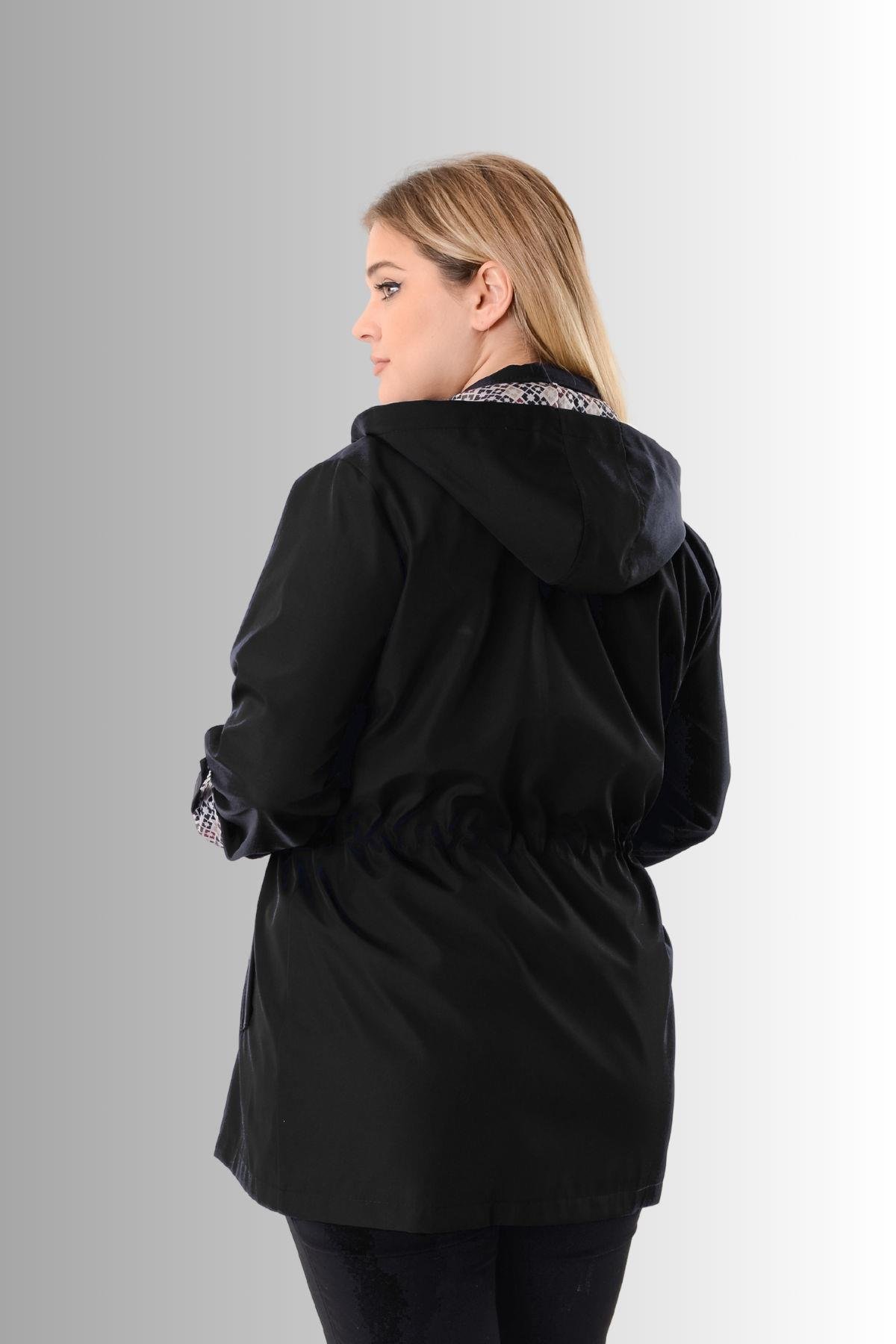 Büyük Beden Kapüşonlu Siyah Renkli Bonding Ceket