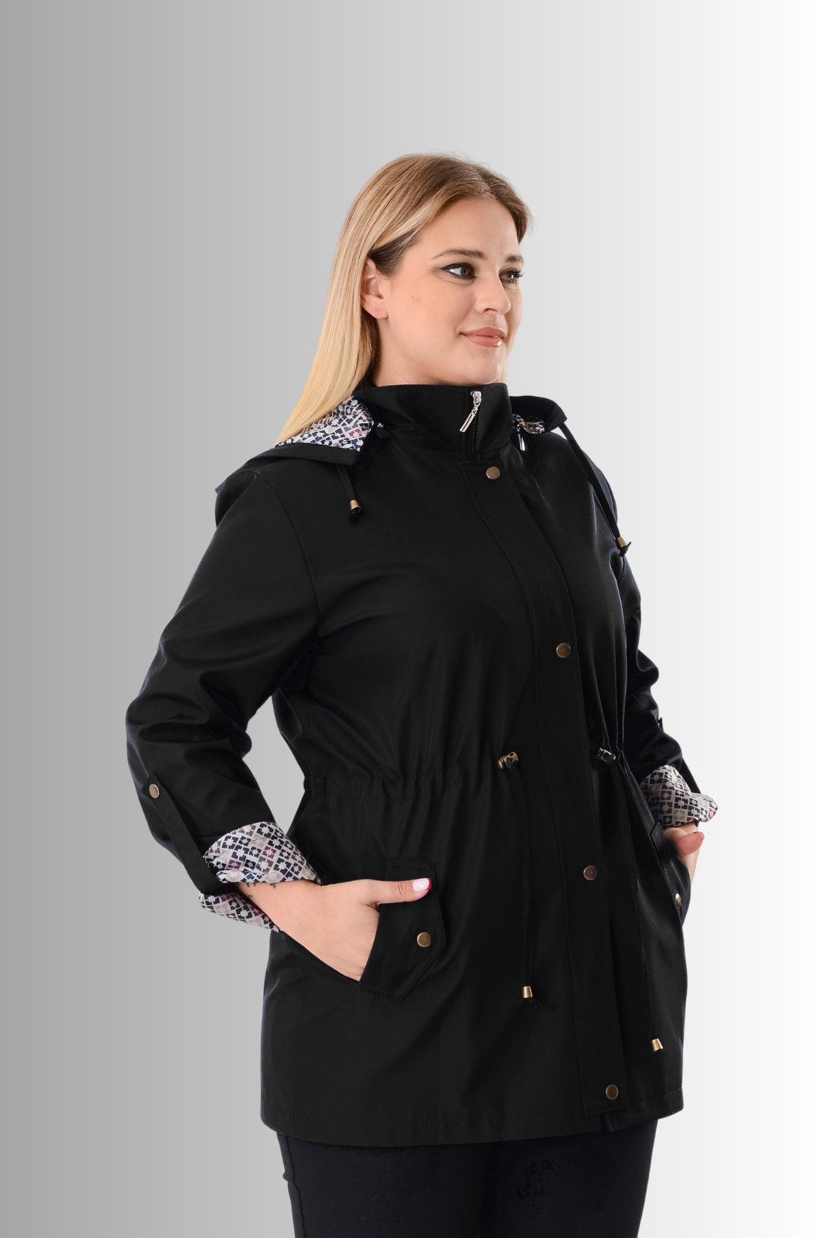 Büyük Beden Kapüşonlu Siyah Renkli Bonding Ceket