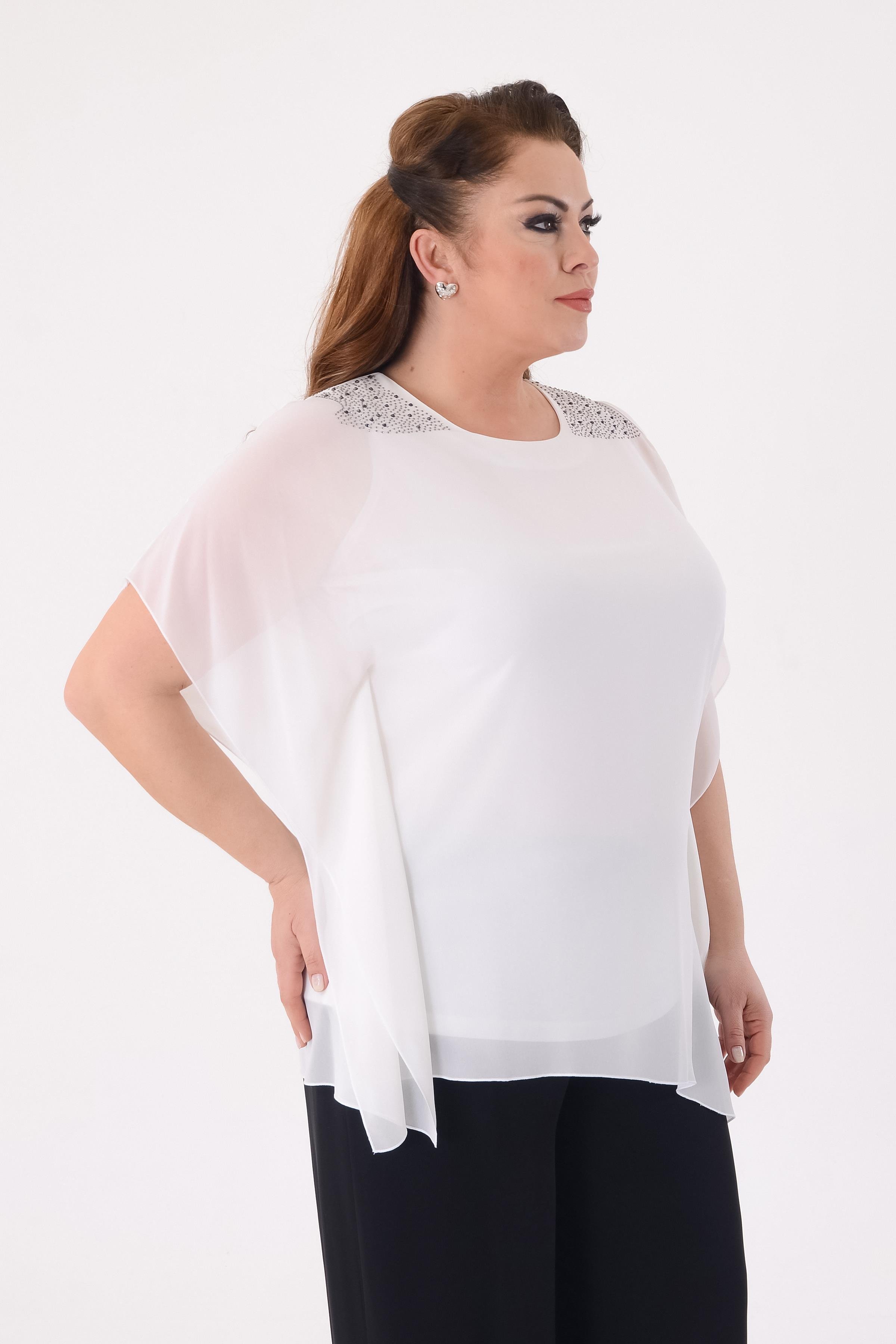 Büyük Beden Krem Renkli Asimetrik Kesim Şifon Bluz