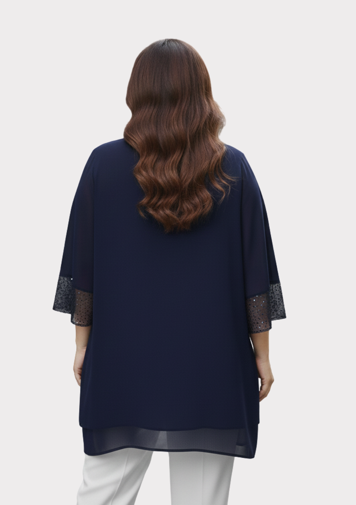 Büyük Beden Lacivert Renkli Şifon Ceketli Abiye Bluz