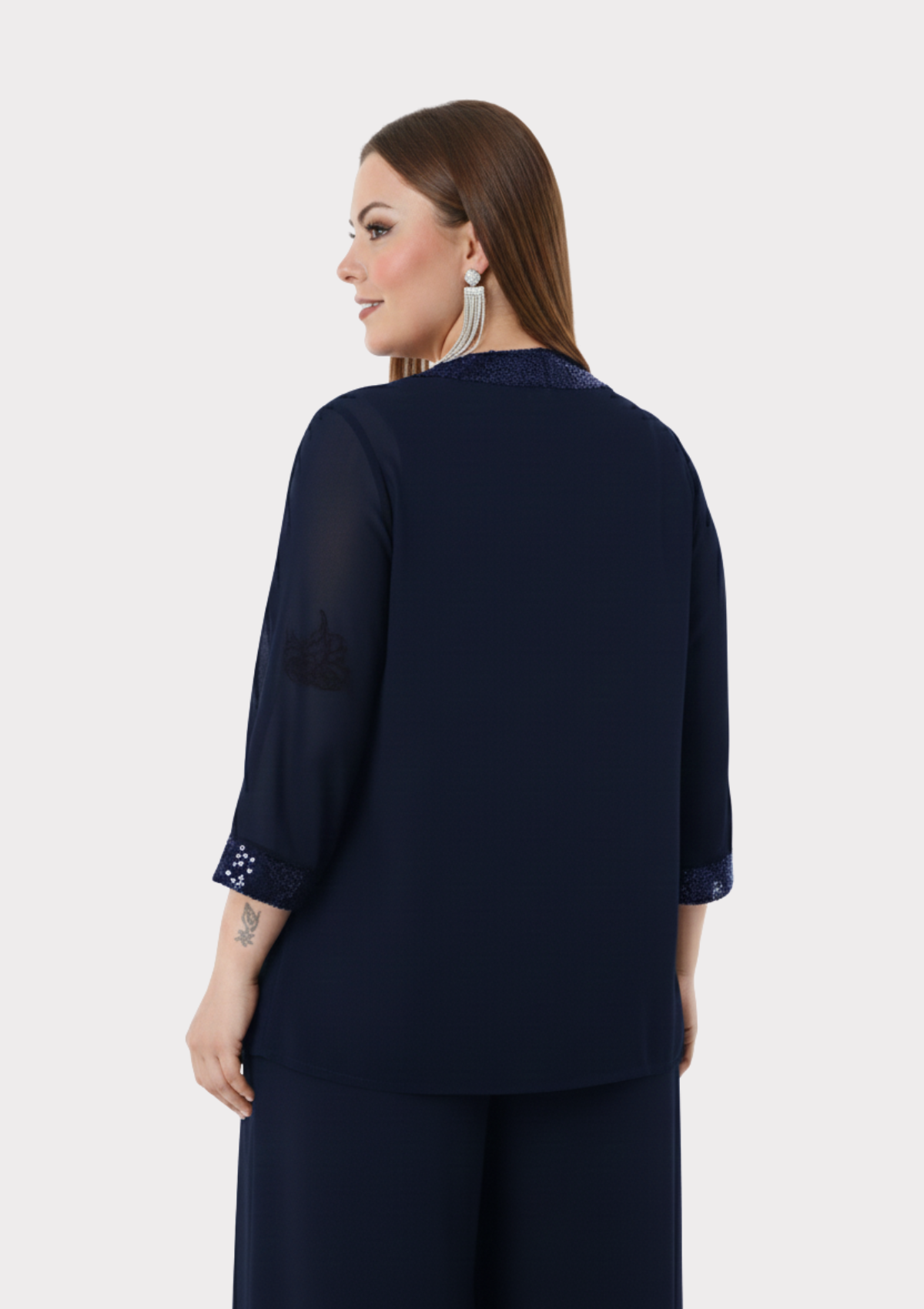 Büyük Beden Lacivert Renkli Şifon Ceketli Abiye Bluz