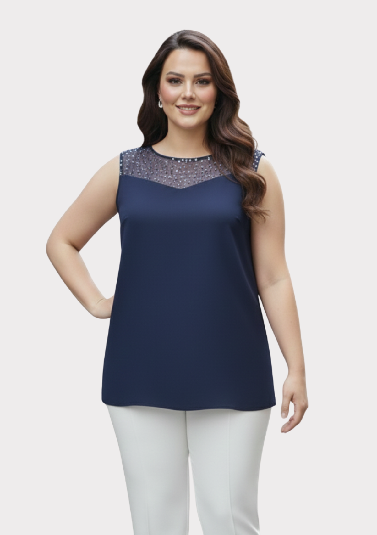 Büyük Beden Lacivert Renkli Şifon Ceketli Abiye Bluz