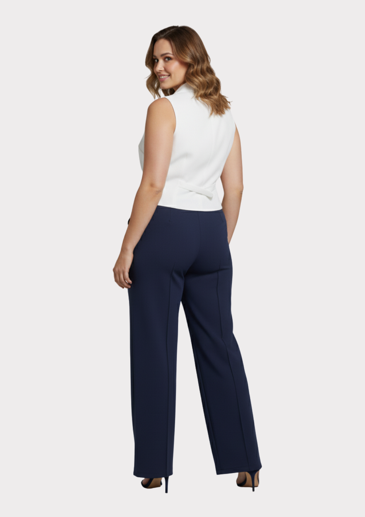 Büyük Beden Lacivert Renkli Toparlayıcı Likralı Kumaş Pantolon