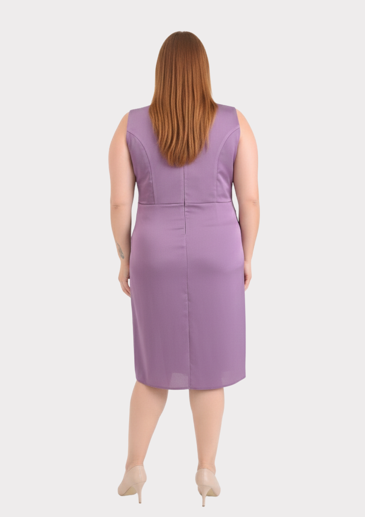 Büyük Beden Lavanta Renkli Kruvaze Yaka Kısa Abiye Elbise