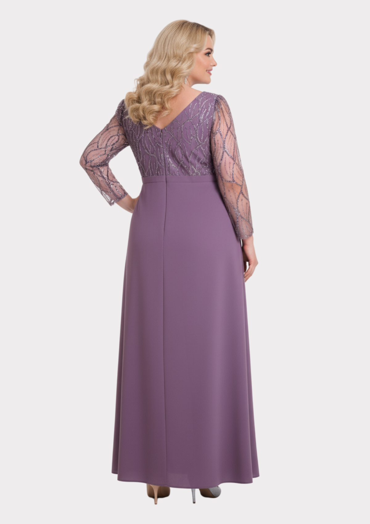 Büyük Beden Lavanta Renkli Uzun Abiye Elbise