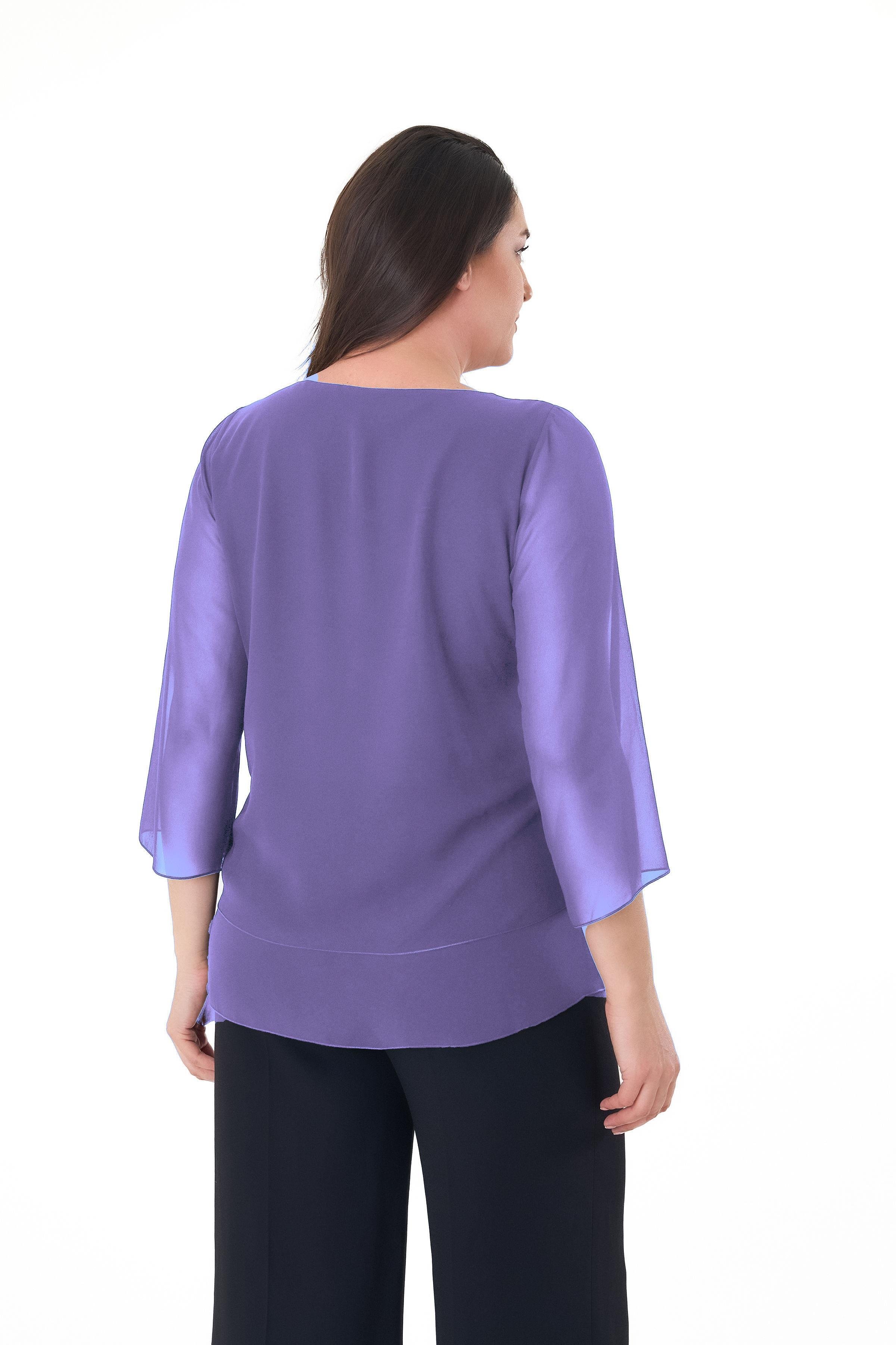 Büyük Beden Lila Renkli Şifon Abiye Bluz
