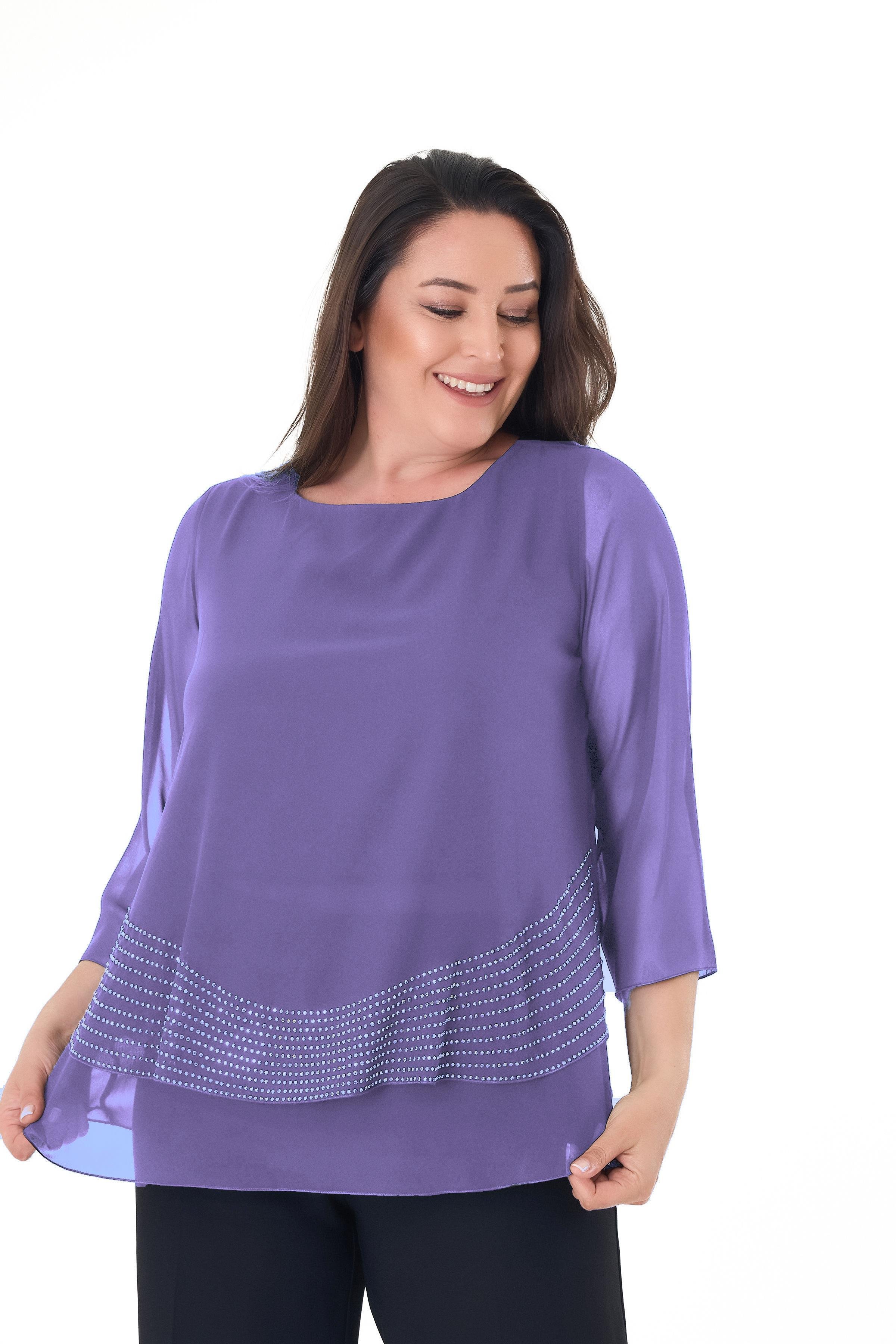 Büyük Beden Lila Renkli Şifon Abiye Bluz