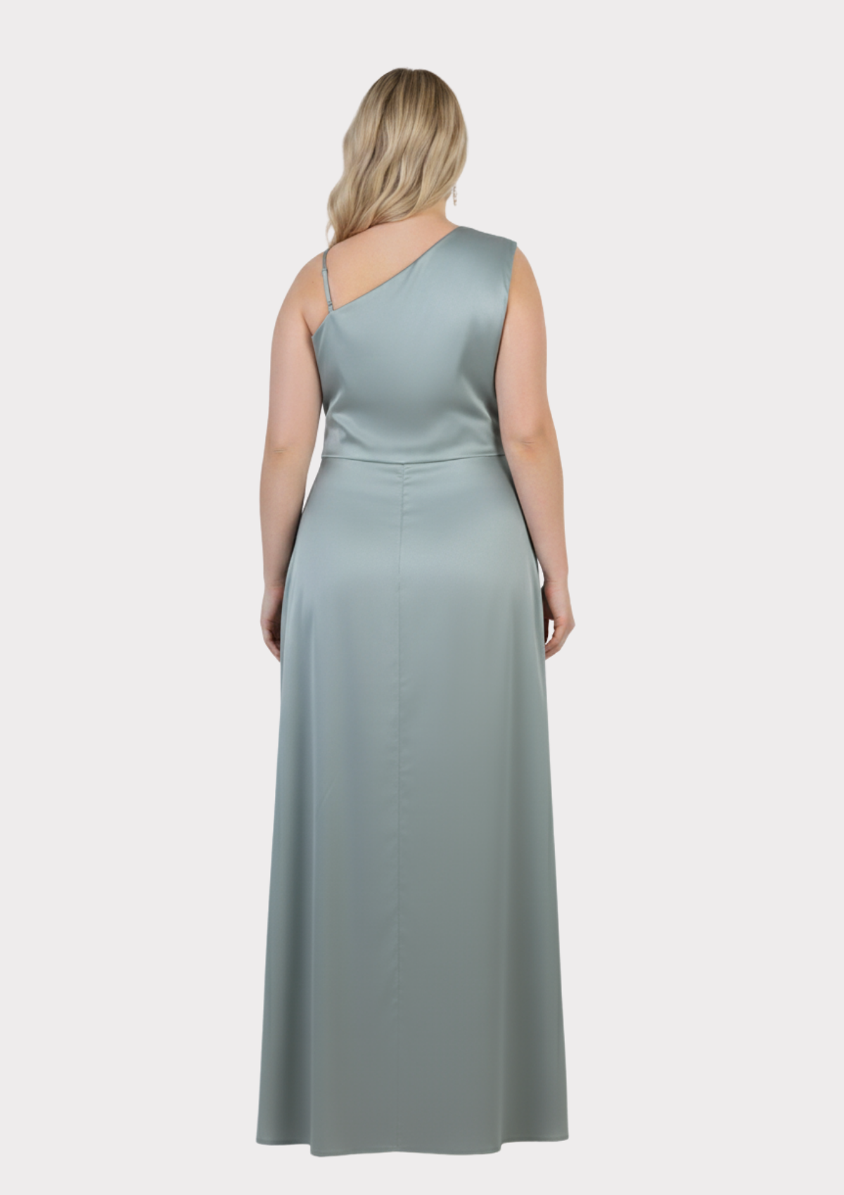 Büyük Beden Mint Yeşili Renkli Saten Uzun Abiye Elbise