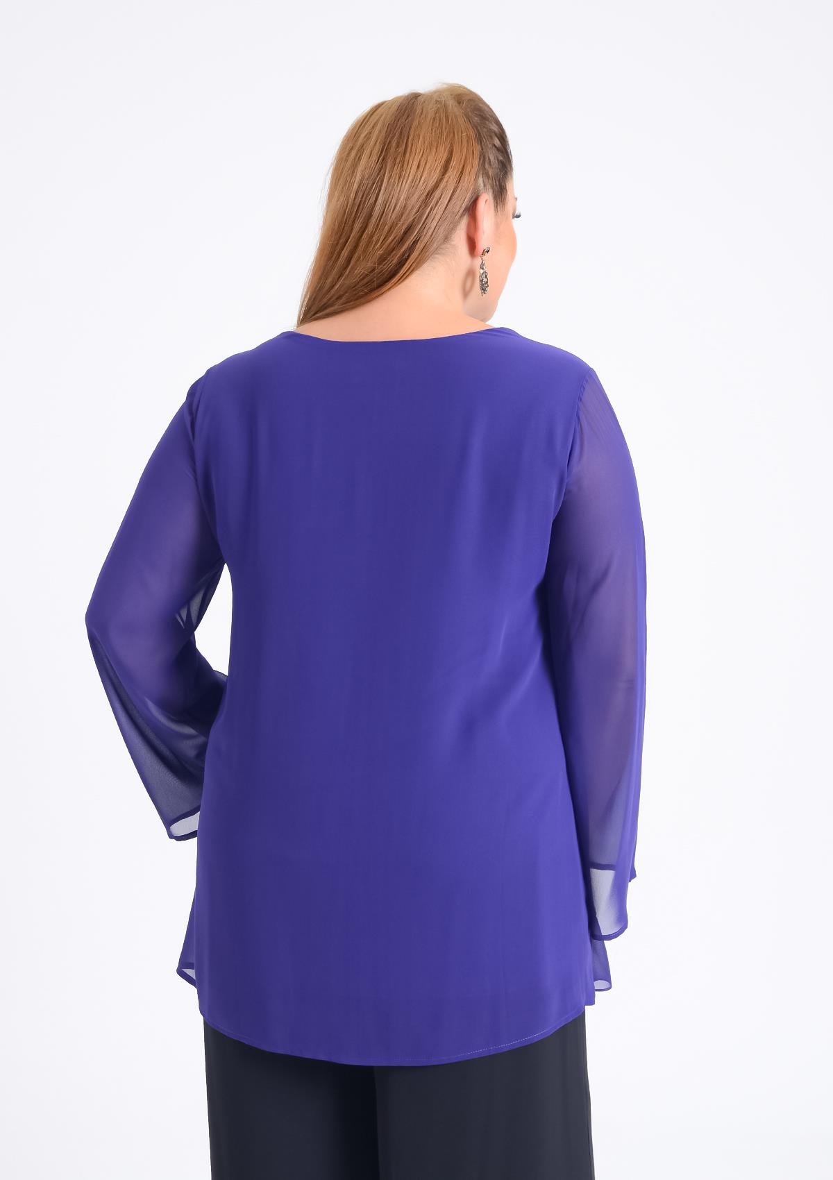 Büyük Beden Mor Renkli  Şifon  Abiye Bluz