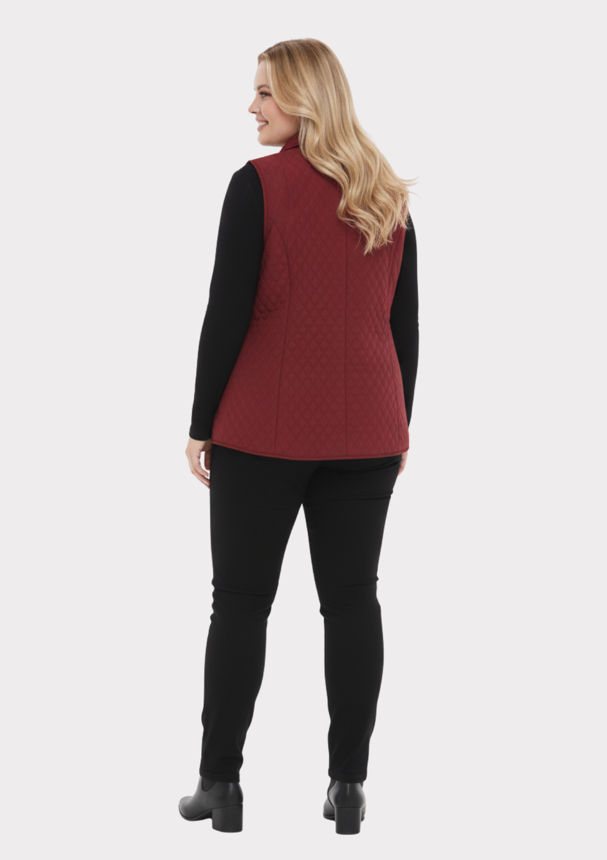 Büyük Beden Polo Yaka Bordo Renkli Kapitone Yelek