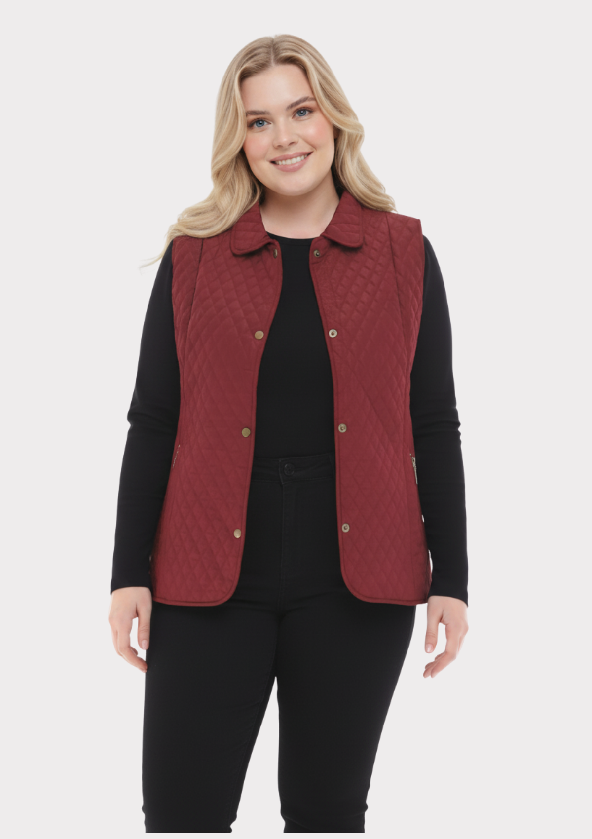 Büyük Beden Polo Yaka Bordo Renkli Kapitone Yelek