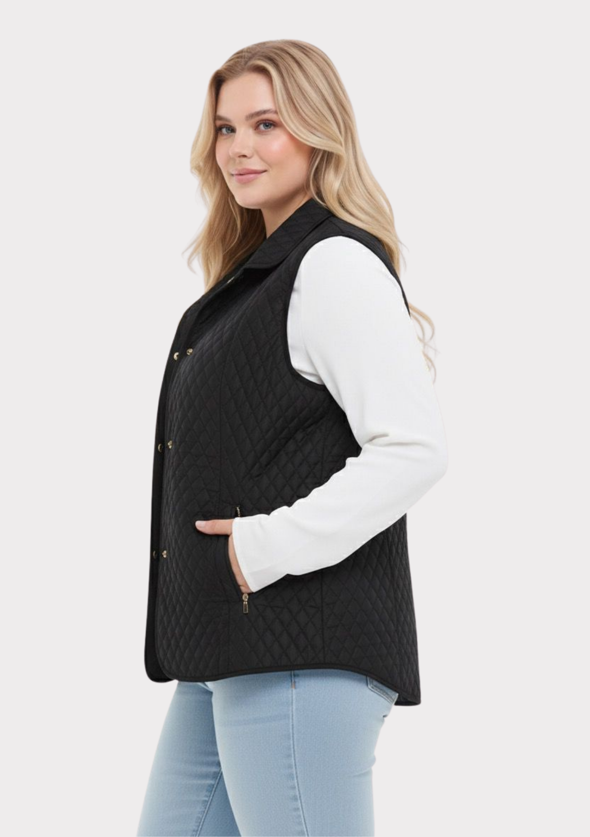 Büyük Beden Polo Yaka Siyah Renkli Kapitone Yelek