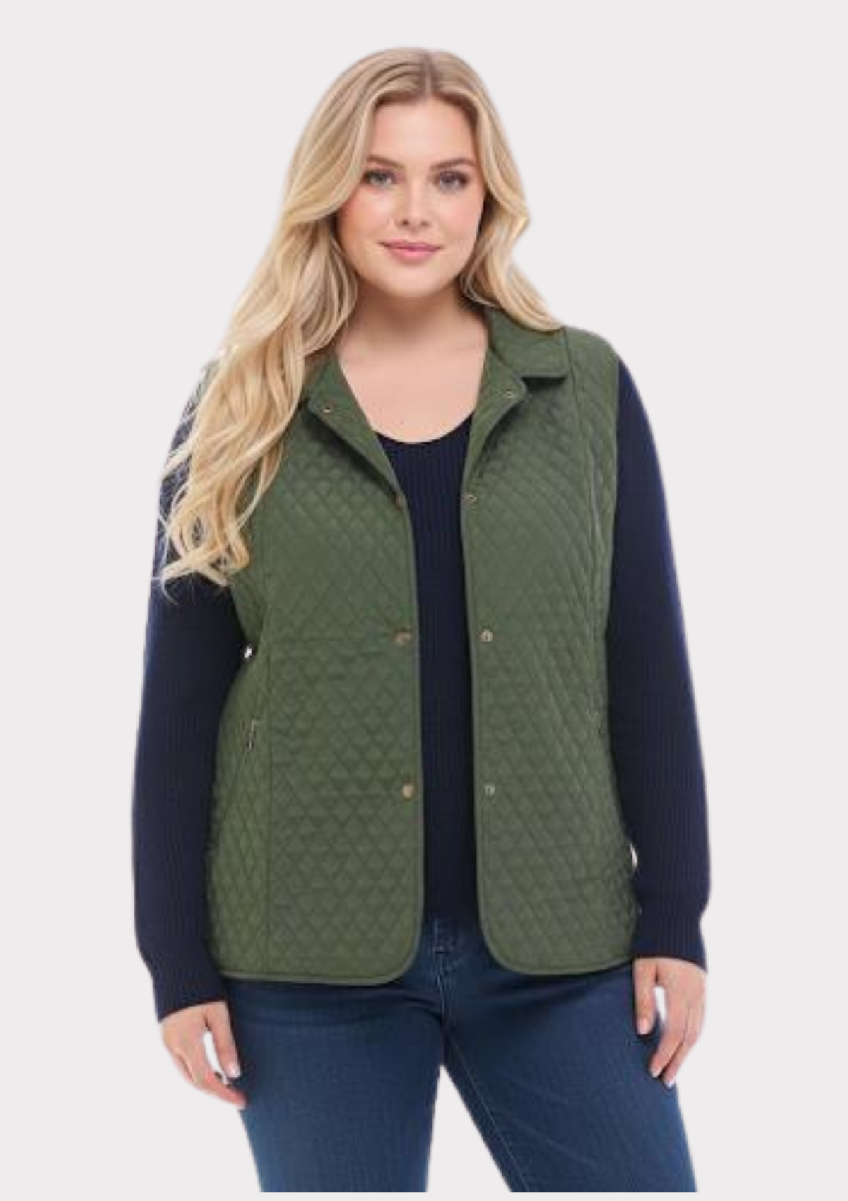 Büyük Beden Polo Yaka Yeşil Renkli Kapitone Yelek