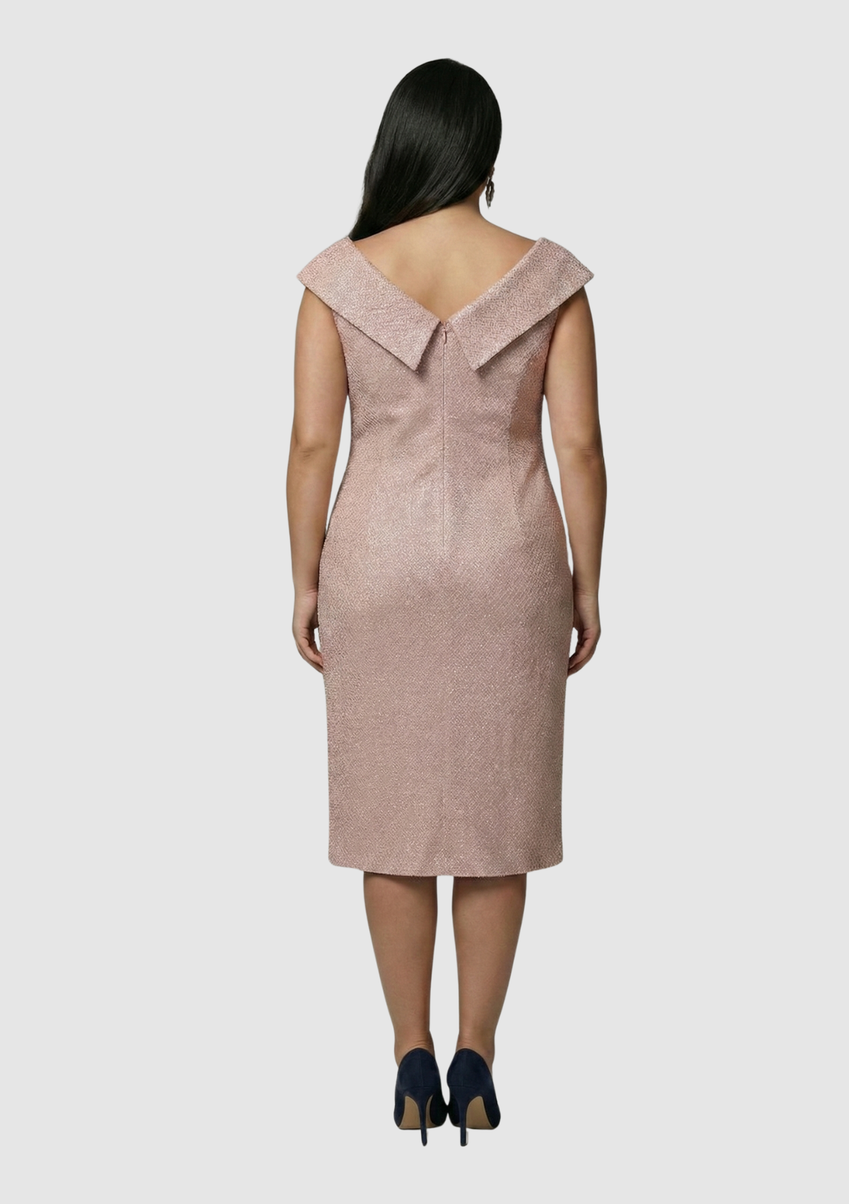 Büyük Beden Pudra Renkli Pul Payetli Petek Tül Kısa Abiye Elbise