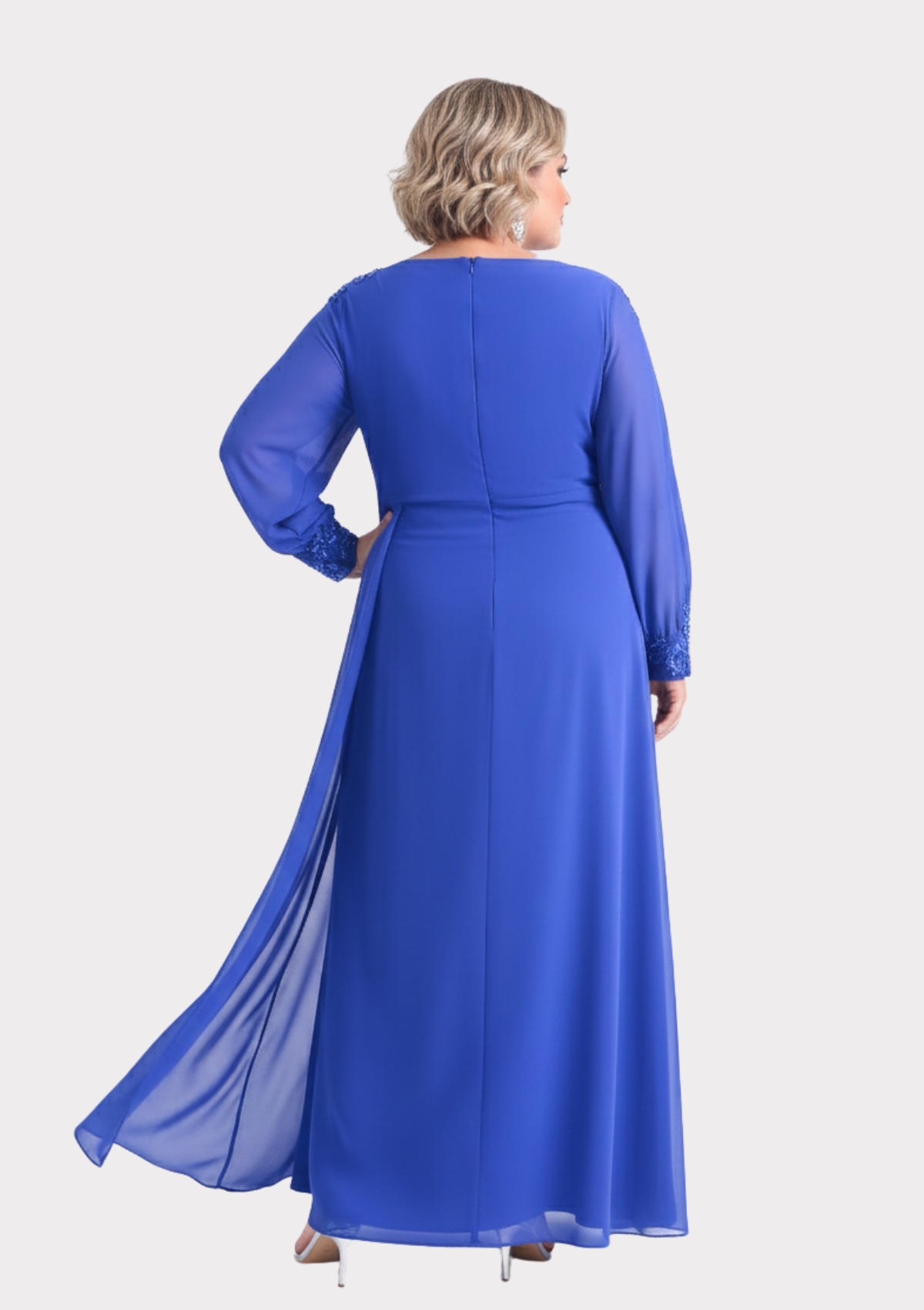 Büyük Beden Sax Renkli Uzun Şifon Abiye Elbise