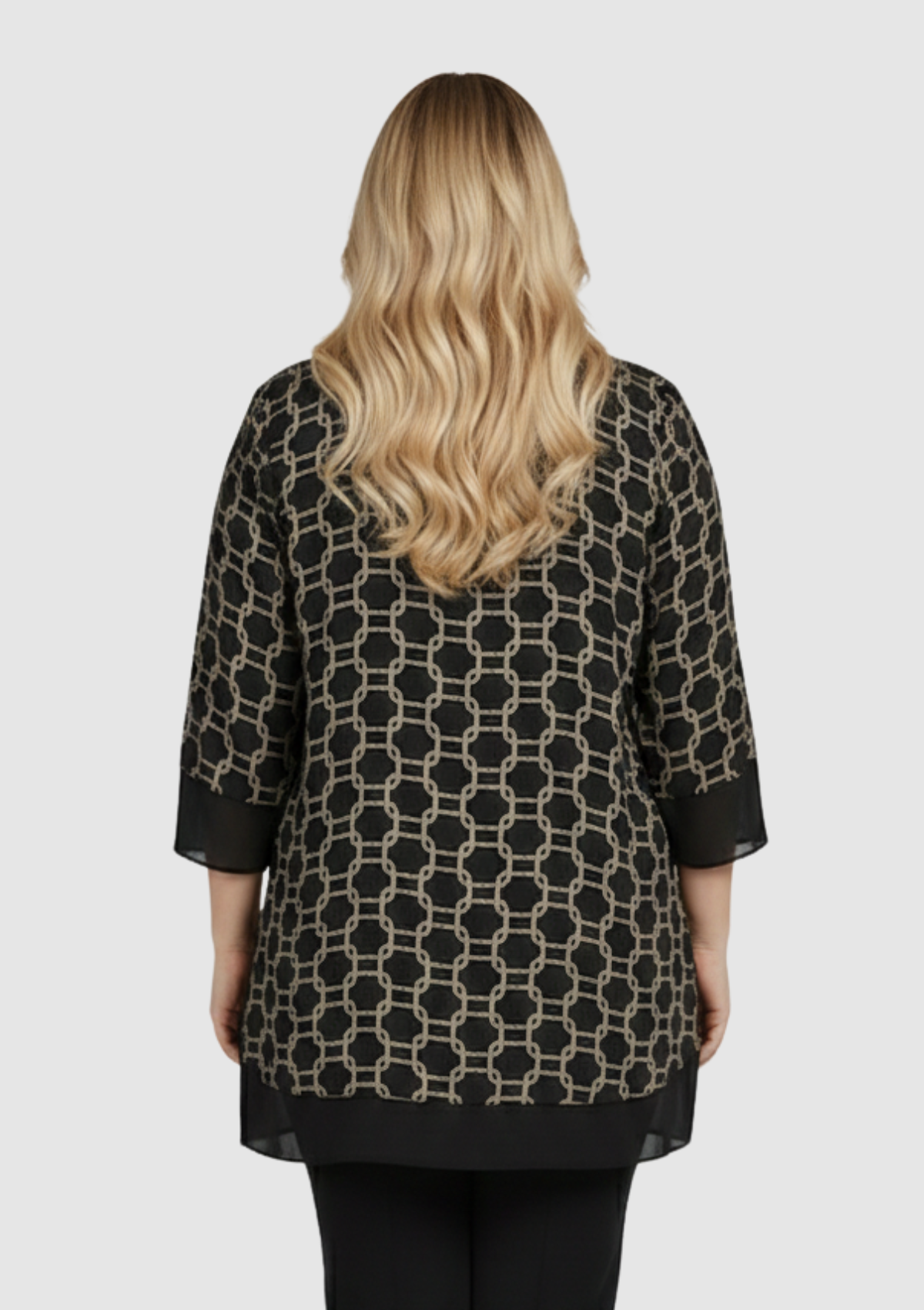 Büyük Beden Siyah Desenli Şifon Bluz