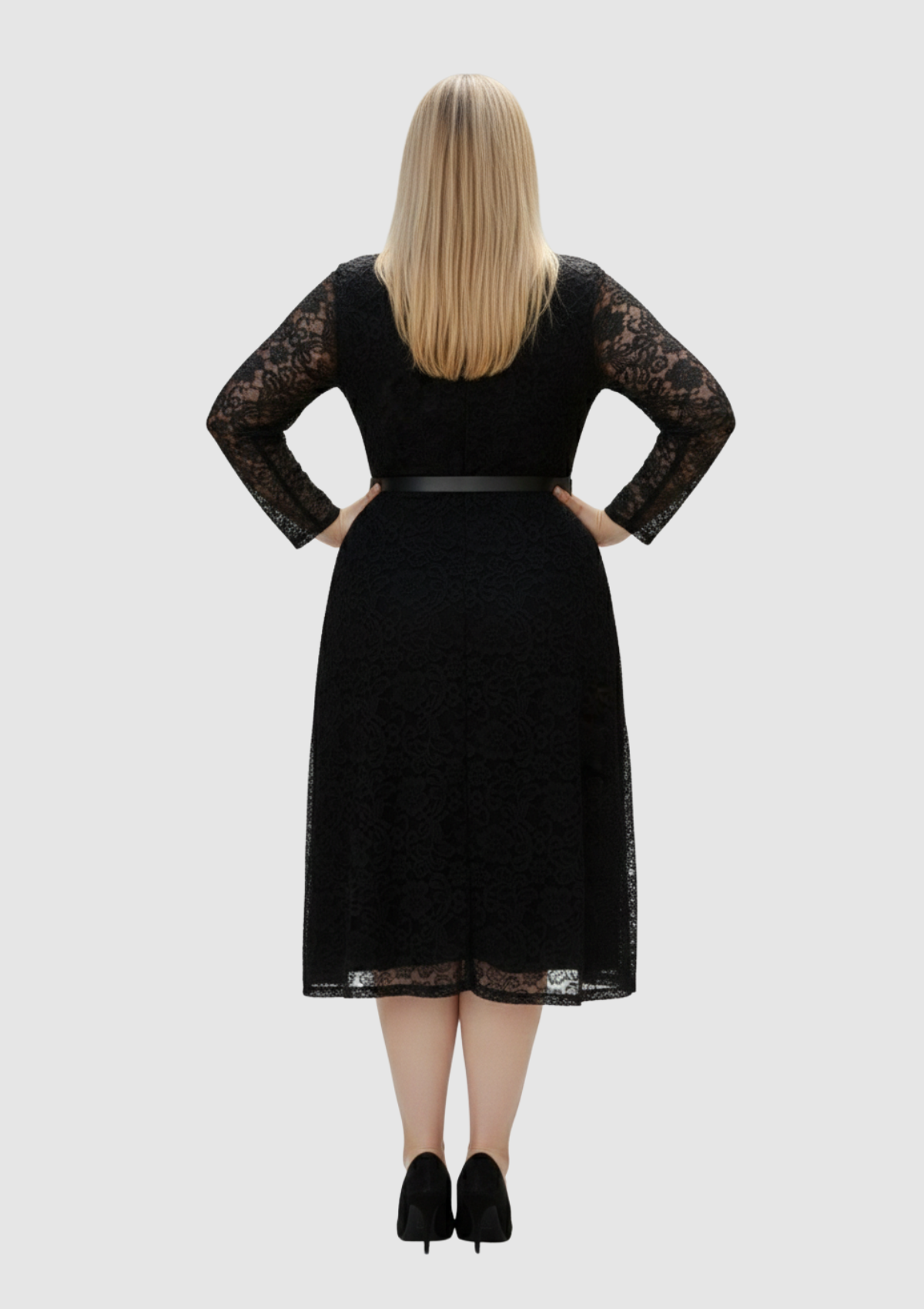 Büyük Beden Siyah Renkli Dantel Kruvaze Yaka Abiye Elbise