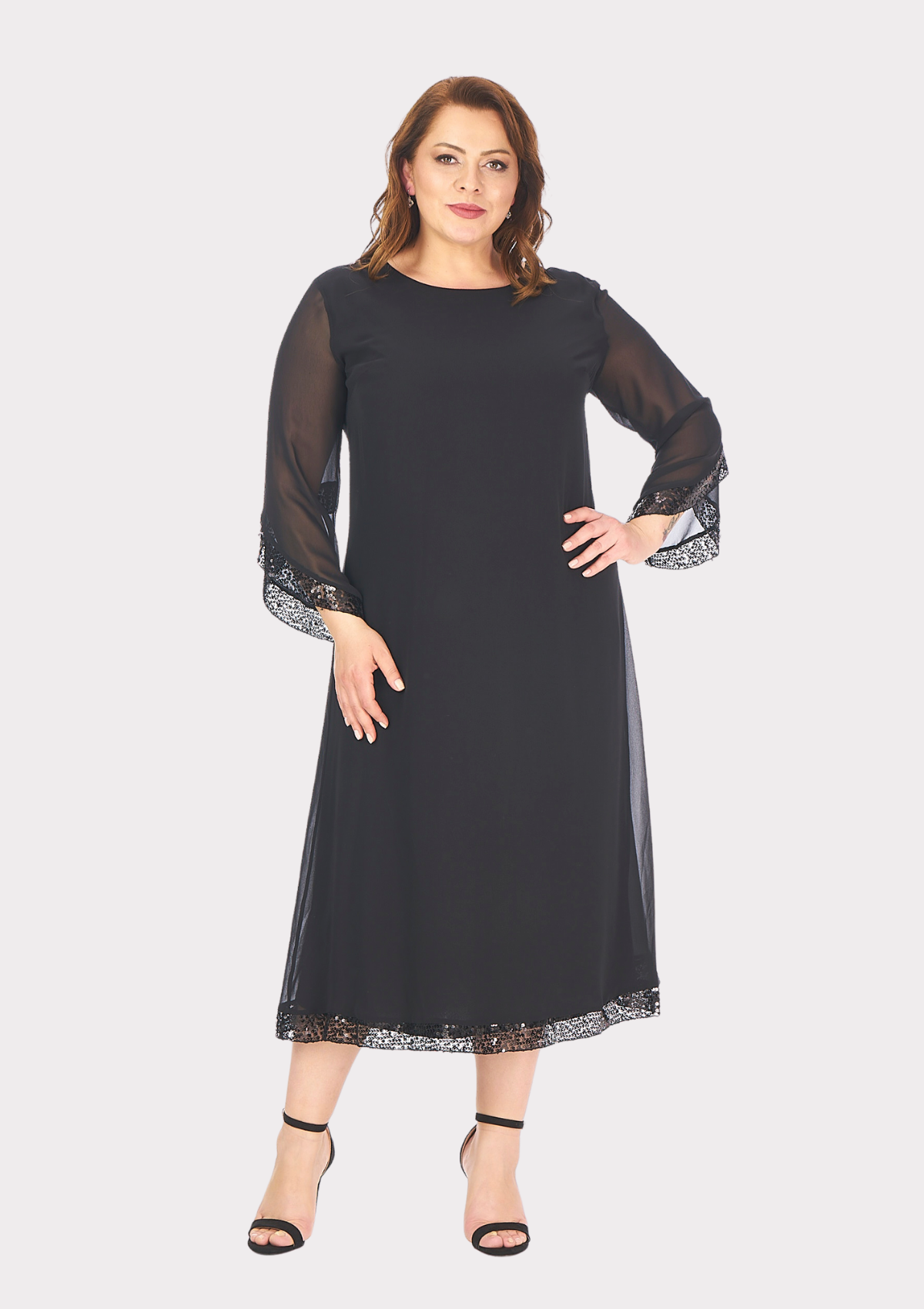 Büyük Beden Siyah Renkli Kısa Şifon Abiye Elbise