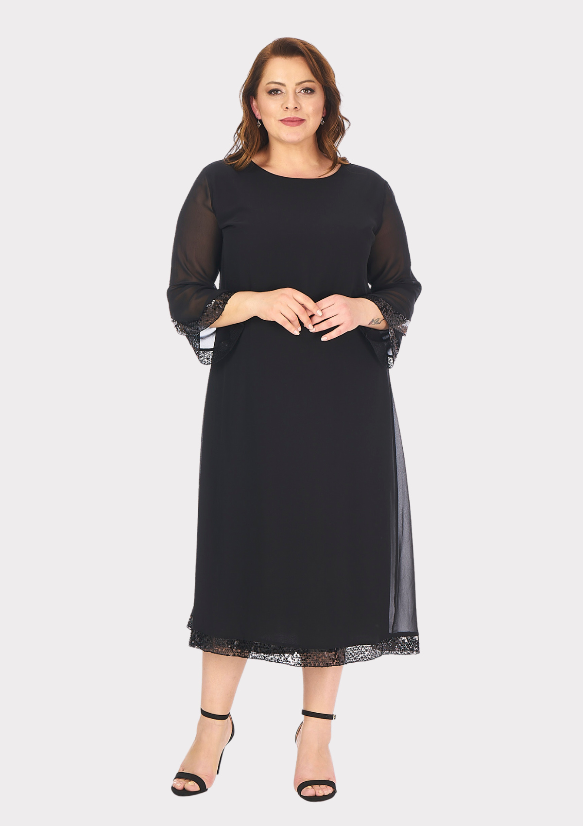 Büyük Beden Siyah Renkli Kısa Şifon Abiye Elbise