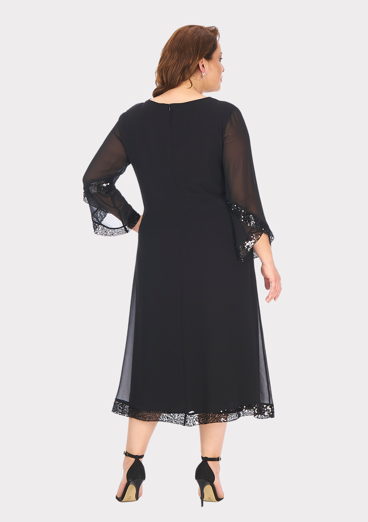 Büyük Beden Siyah Renkli Kısa Şifon Abiye Elbise