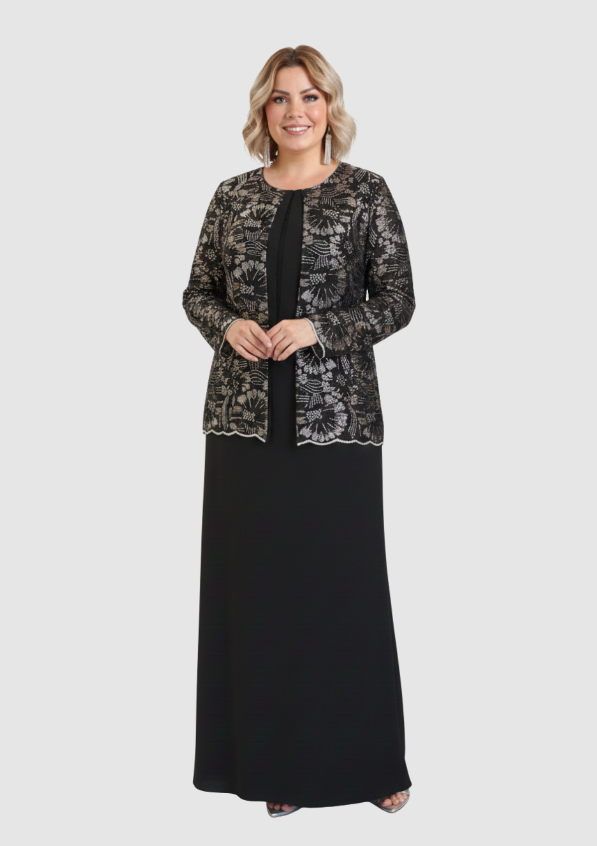 Büyük Beden Siyah Renkli Krep Kumaş Uzun Abiye Elbise