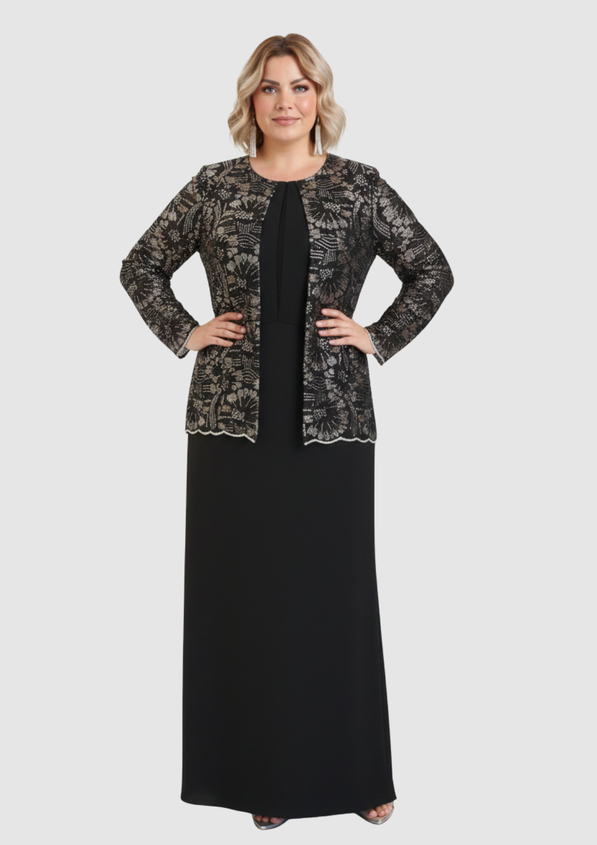 Büyük Beden Siyah Renkli Krep Kumaş Uzun Abiye Elbise