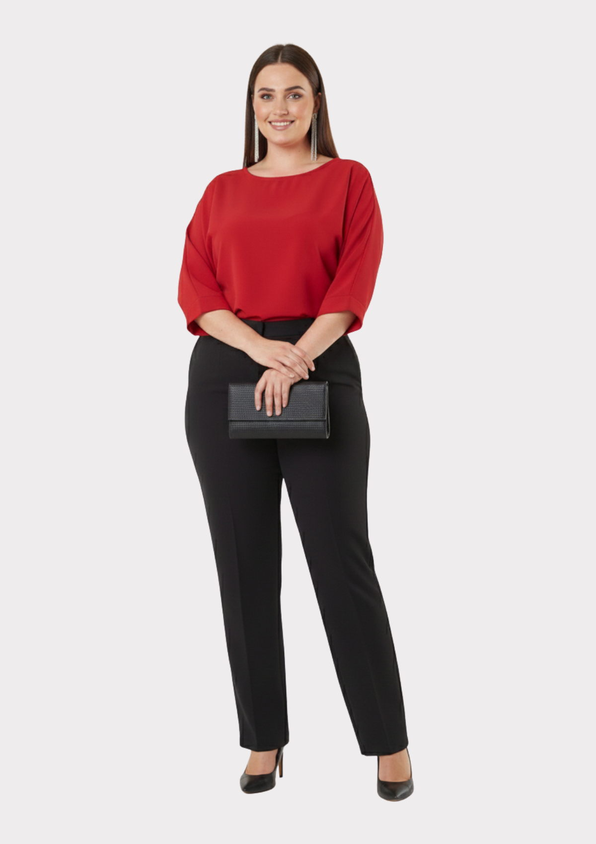 Büyük Beden Siyah Renkli Kumaş Beli Lastikli Dökümlü Pantolon