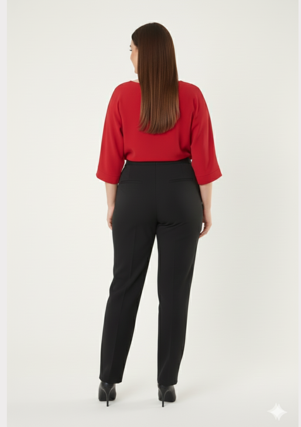 Büyük Beden Siyah Renkli Kumaş Beli Lastikli Dökümlü Pantolon