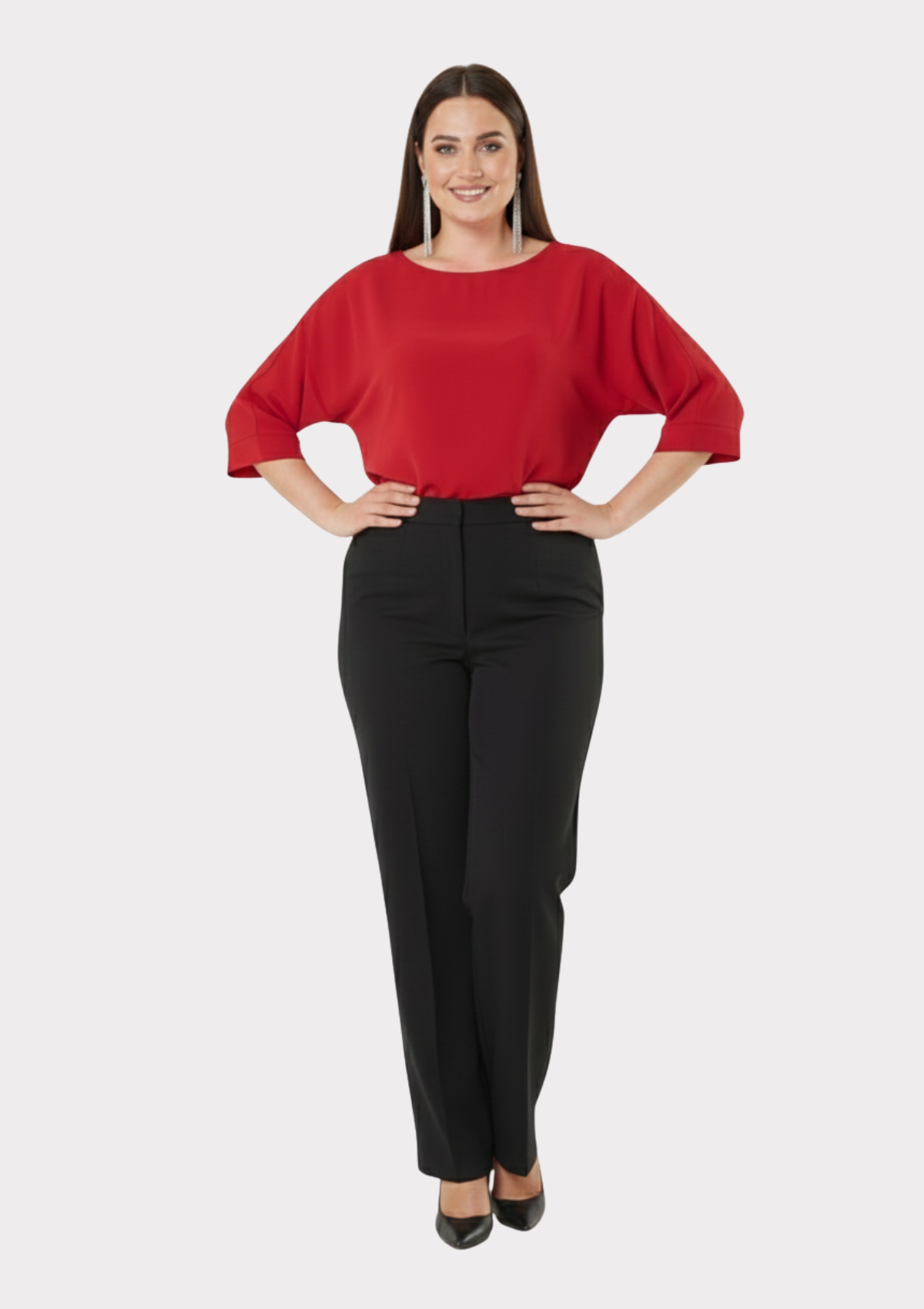 Büyük Beden Siyah Renkli Kumaş Beli Lastikli Dökümlü Pantolon