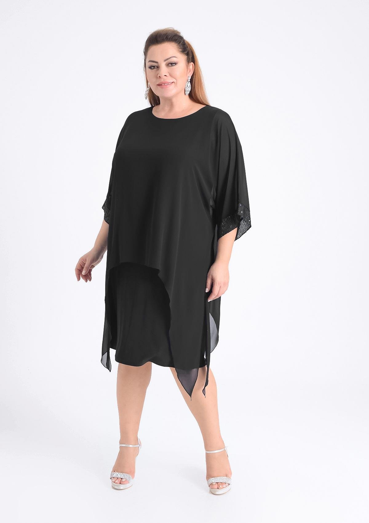 Büyük Beden Siyah Renkli Likralı  Abiye Elbise