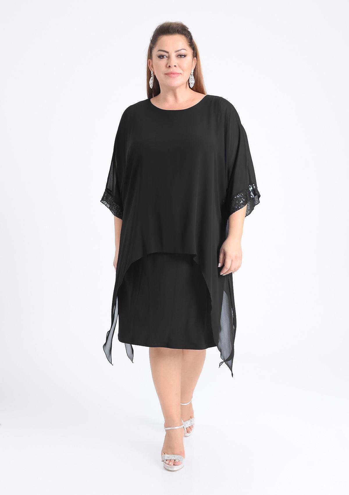 Büyük Beden Siyah Renkli Likralı  Abiye Elbise