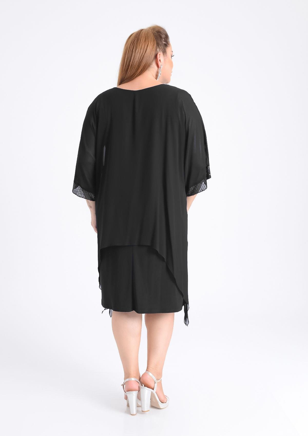 Büyük Beden Siyah Renkli Likralı  Abiye Elbise