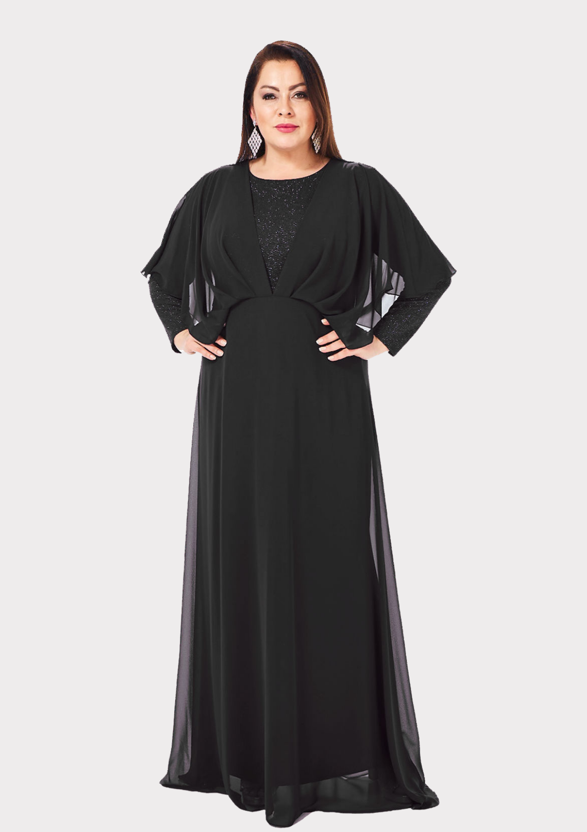 Büyük Beden Siyah Renkli Likralı Simli Abiye Elbise