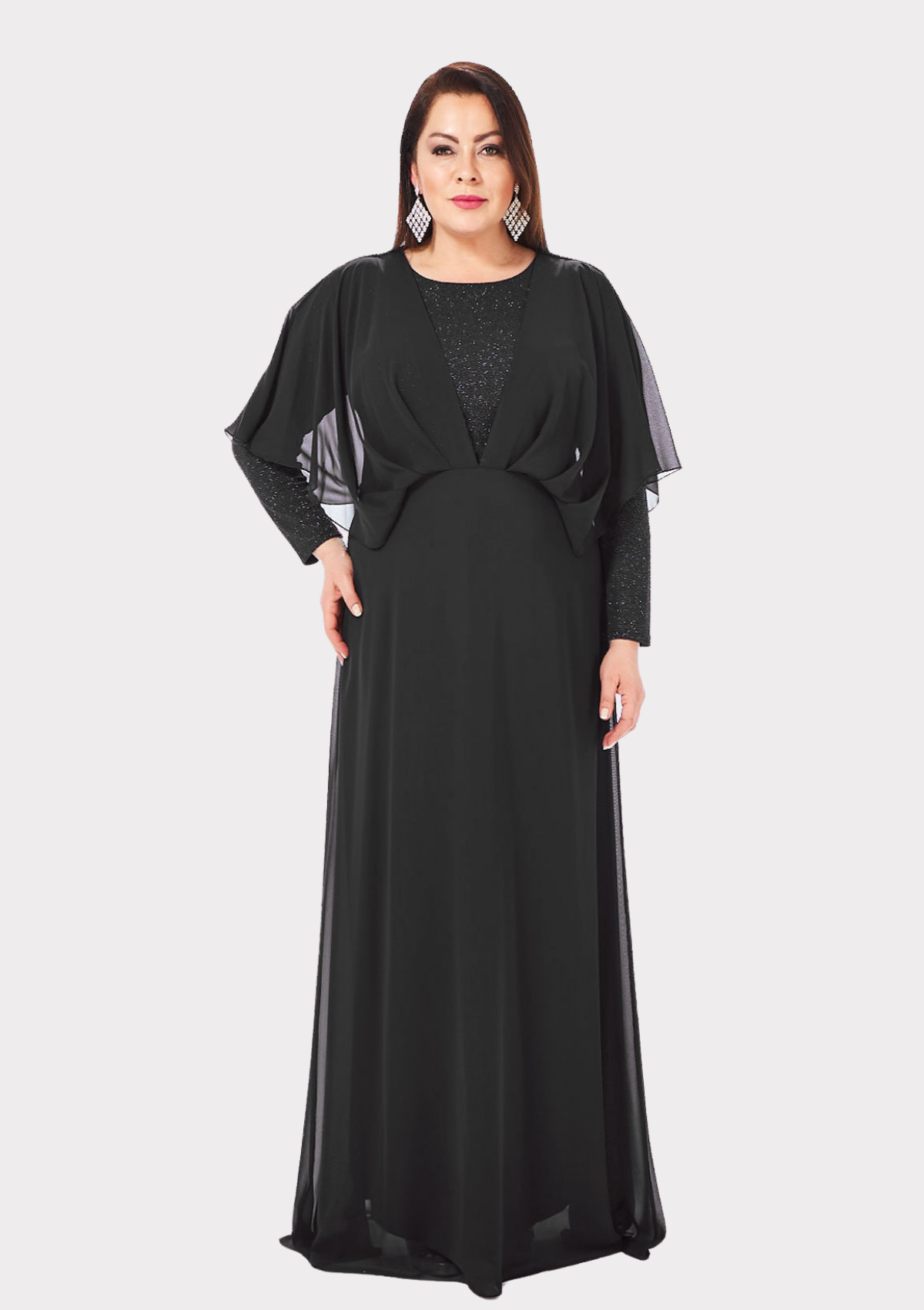 Büyük Beden Siyah Renkli Likralı Simli Abiye Elbise