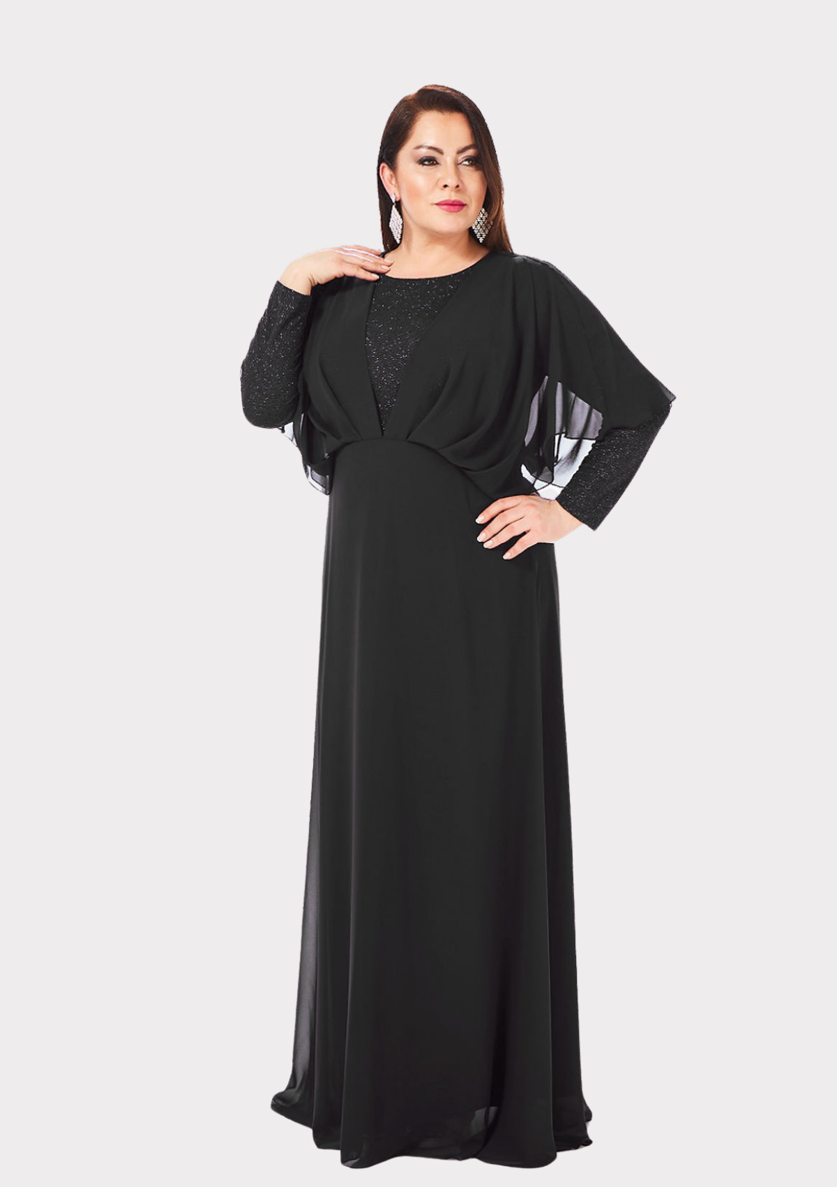 Büyük Beden Siyah Renkli Likralı Simli Abiye Elbise