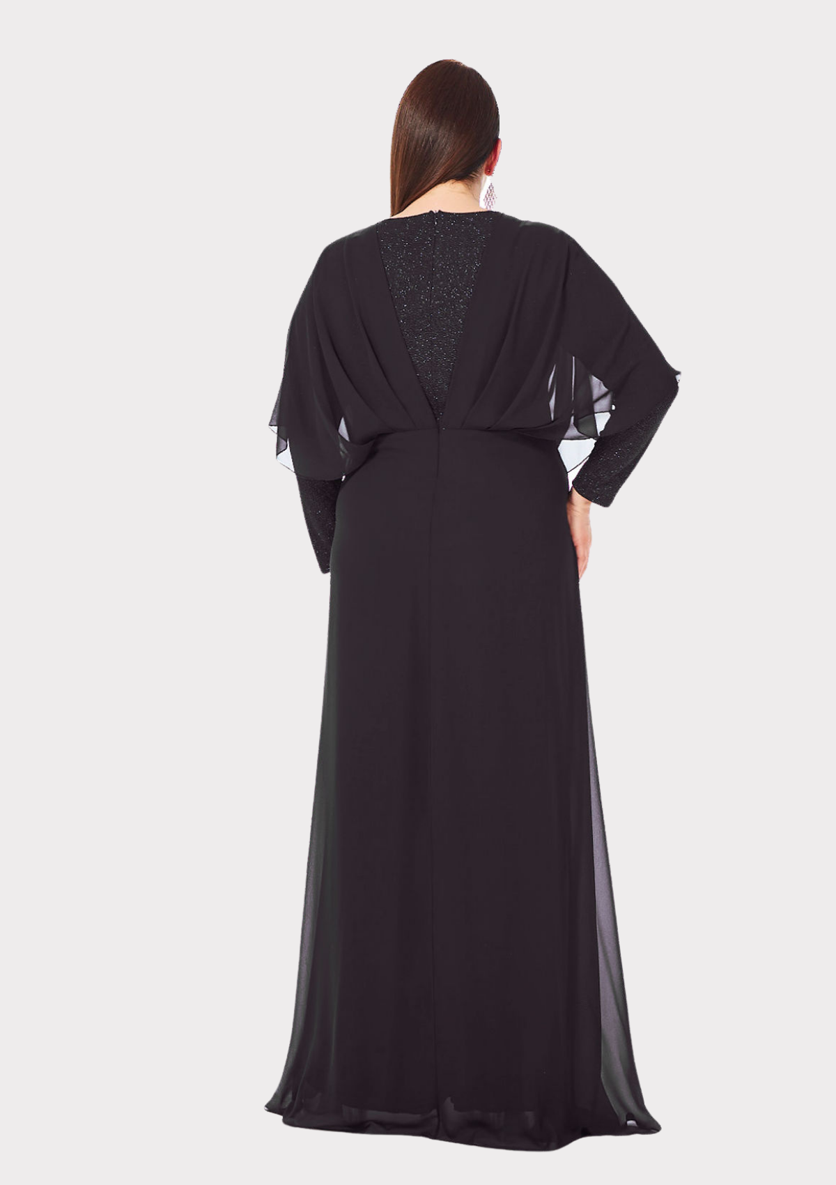 Büyük Beden Siyah Renkli Likralı Simli Abiye Elbise