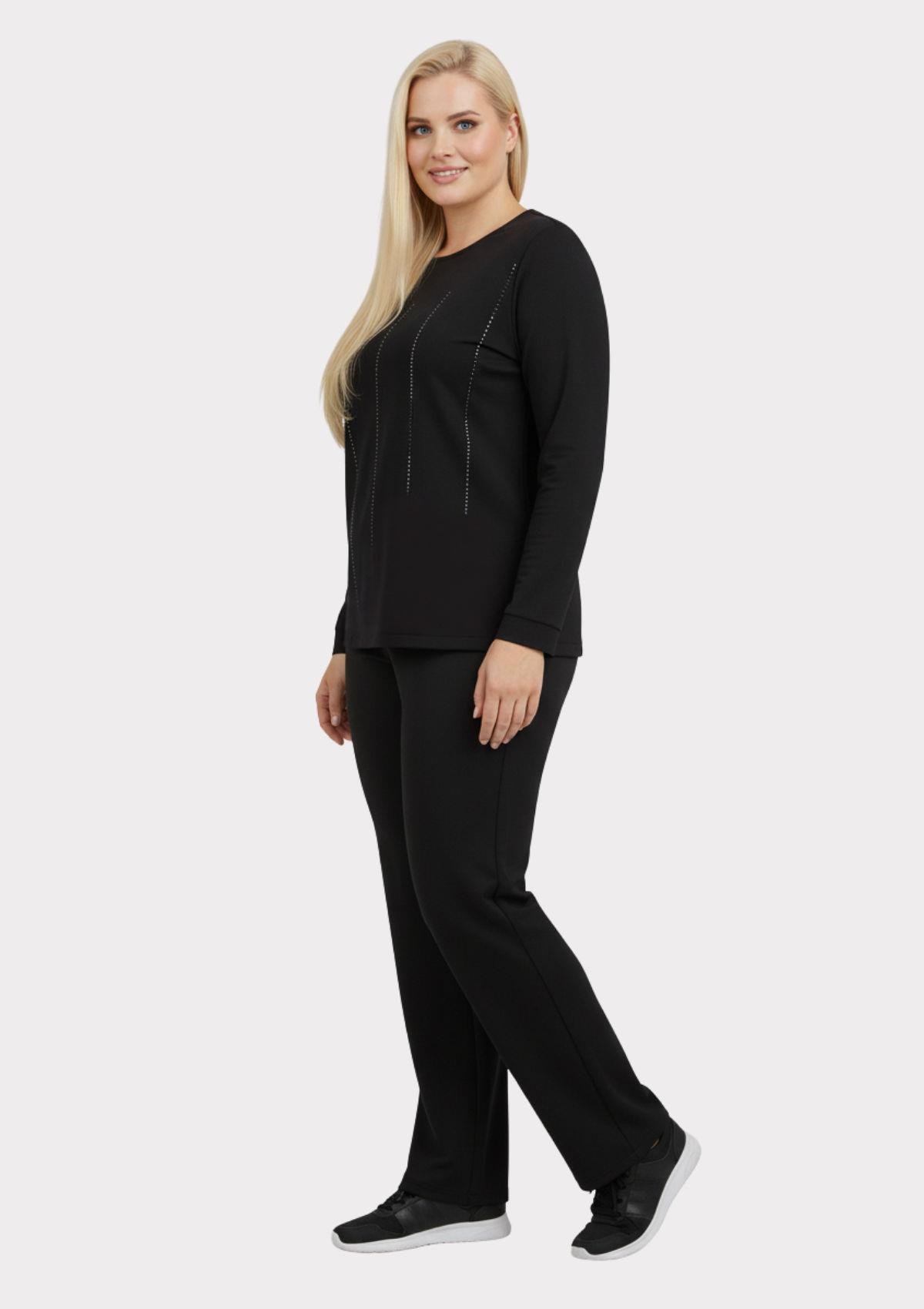 Büyük Beden Siyah Renkli Likralı Taş Baskılı Eşofman Takım