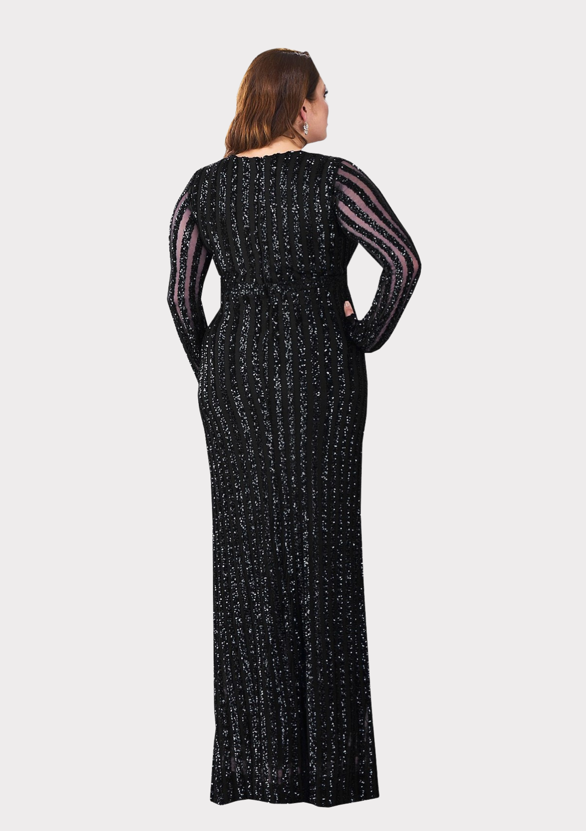 Büyük Beden Siyah Renkli Payetli Likralı Uzun Abiye