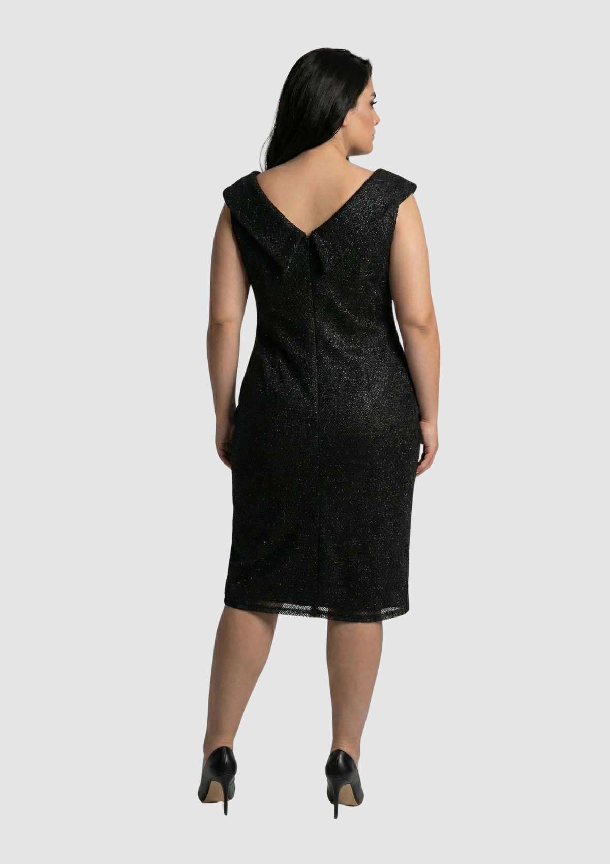 Büyük Beden Siyah Renkli Pul Payetli Petek Tül Kısa Abiye Elbise