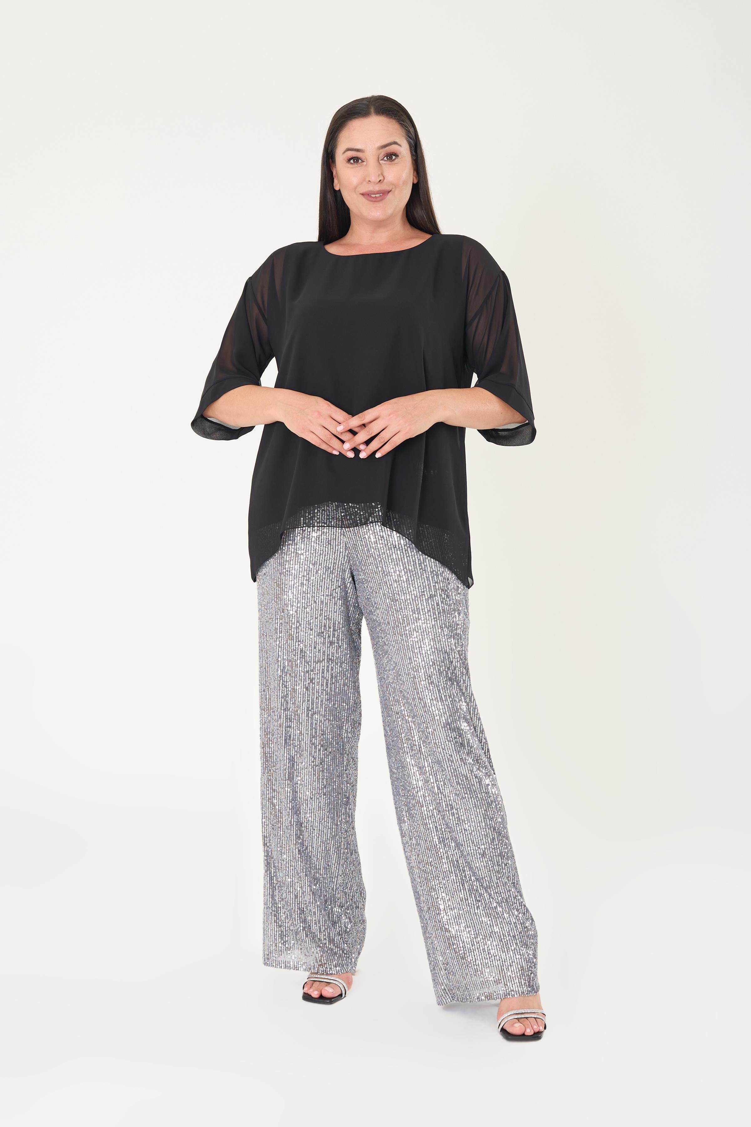 Büyük Beden Siyah Renkli Şifon Abiye Bluz