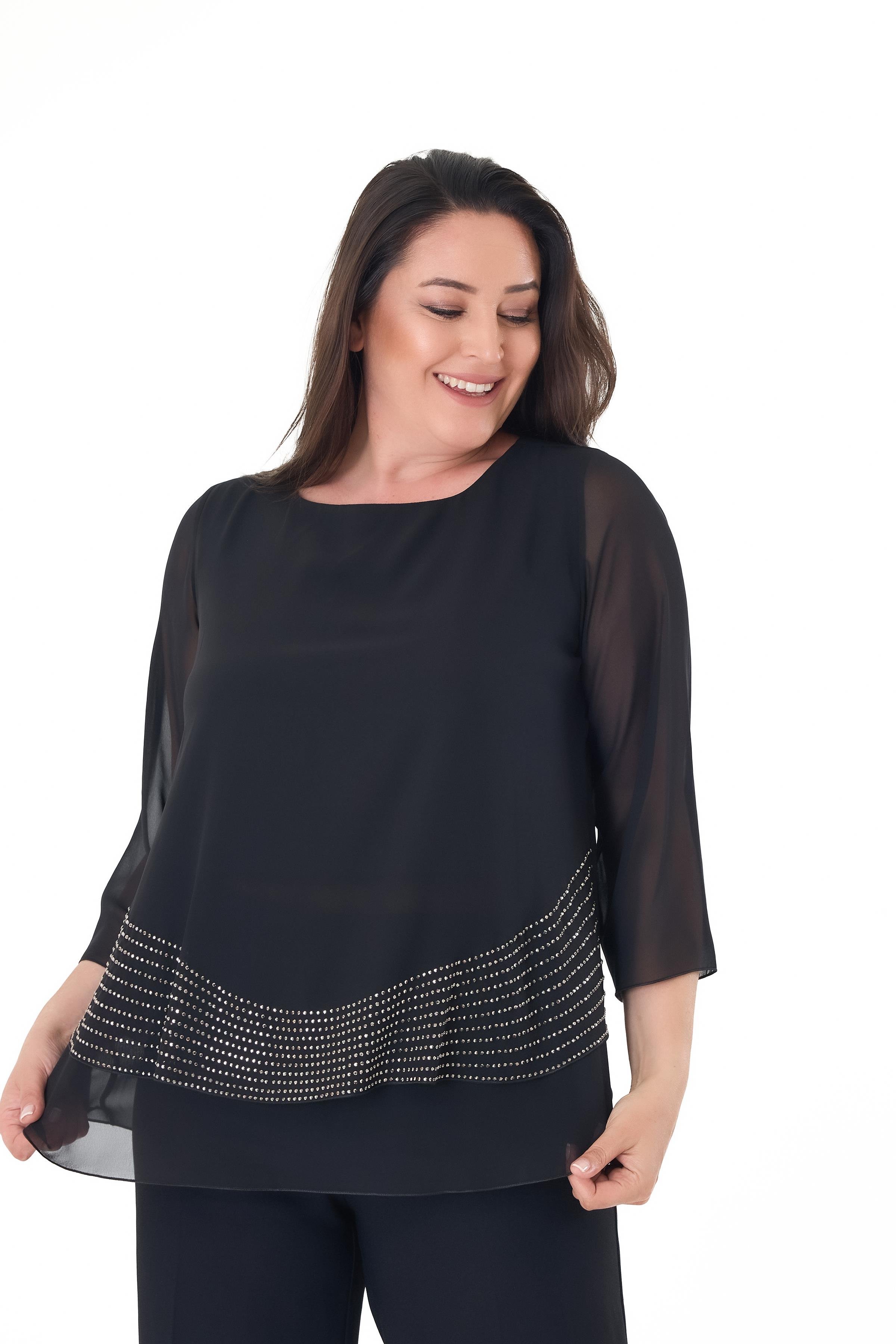 Büyük Beden Siyah Renkli Şifon Abiye Bluz