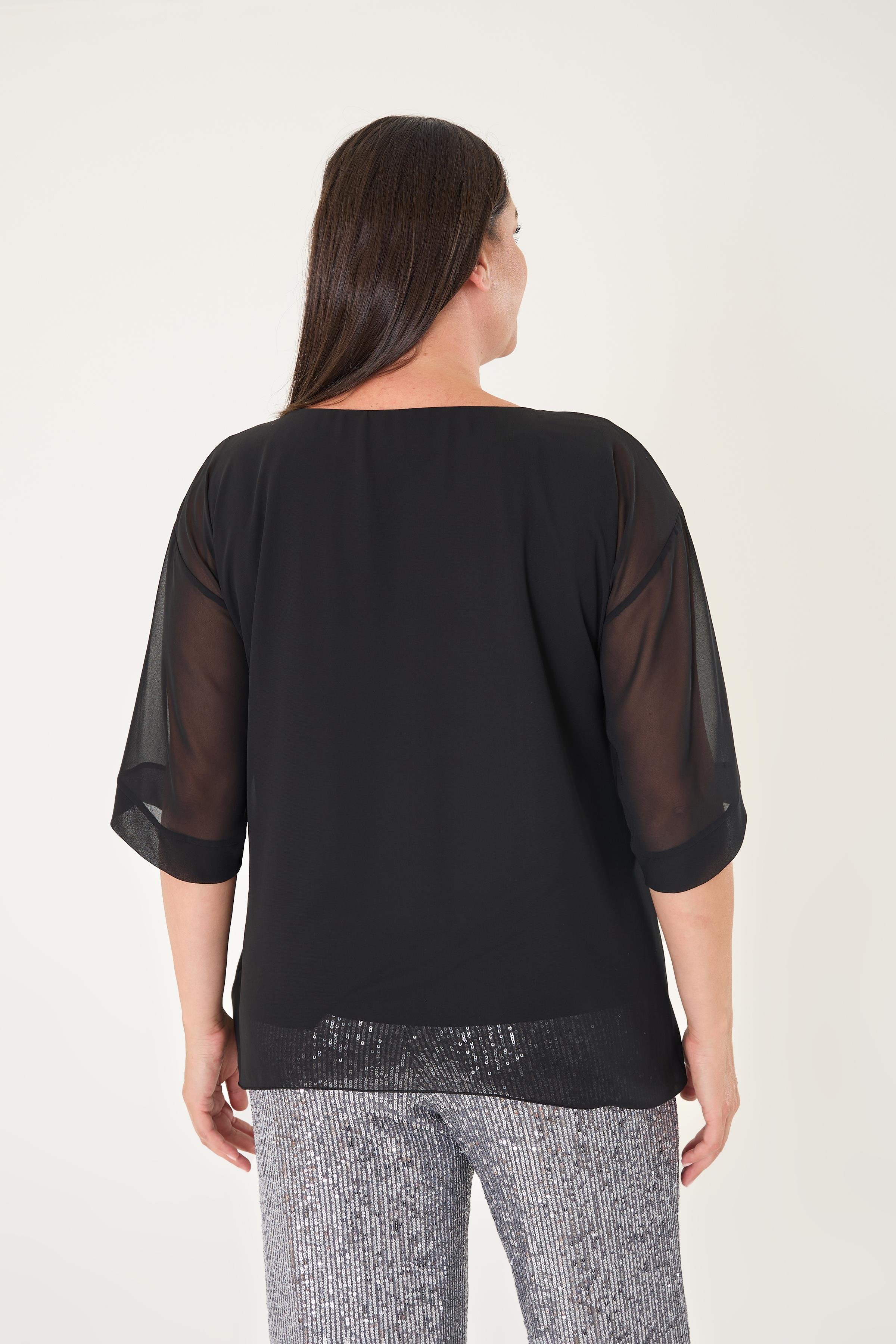 Büyük Beden Siyah Renkli Şifon Abiye Bluz