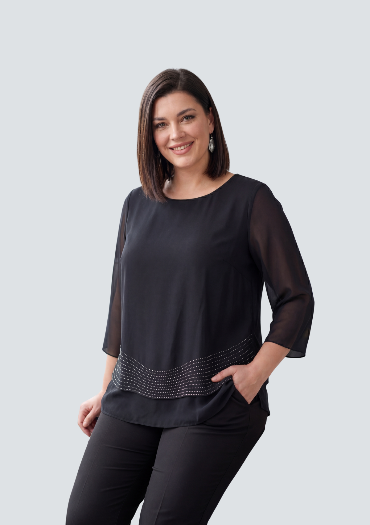 Büyük Beden Siyah Renkli Şifon Abiye Bluz